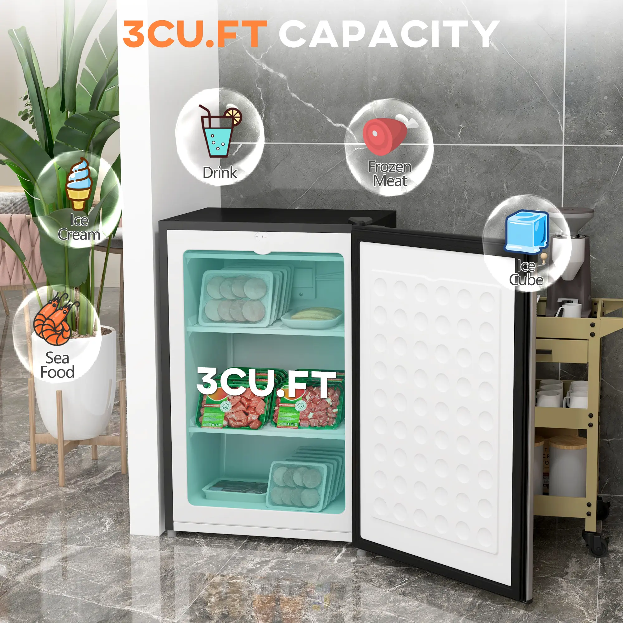 Upright Freezer, 3 Cu Ft Small Freezer
