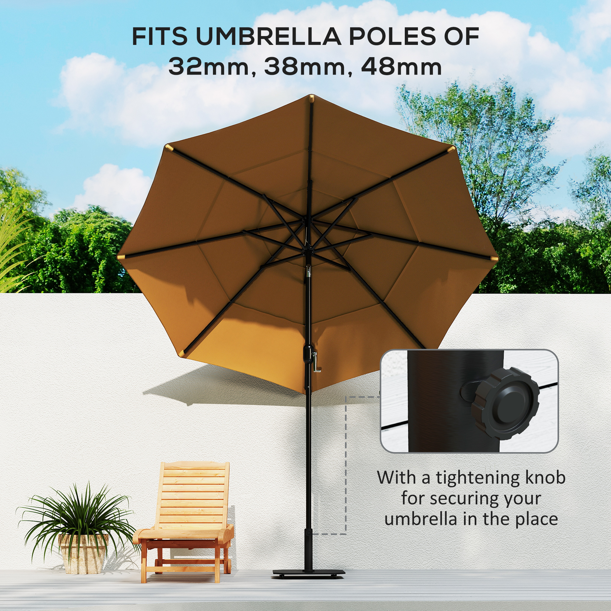Square Patio Umbrella Base, 41 lbs Metal Umbrella Stand Base with Adjustable Foot Pads, Heavy Duty Patio Umbrella Holder for 1.3″/1.5″/1.9″ Umbrella Poles for Outdoor, Lawn, Poolside, Black