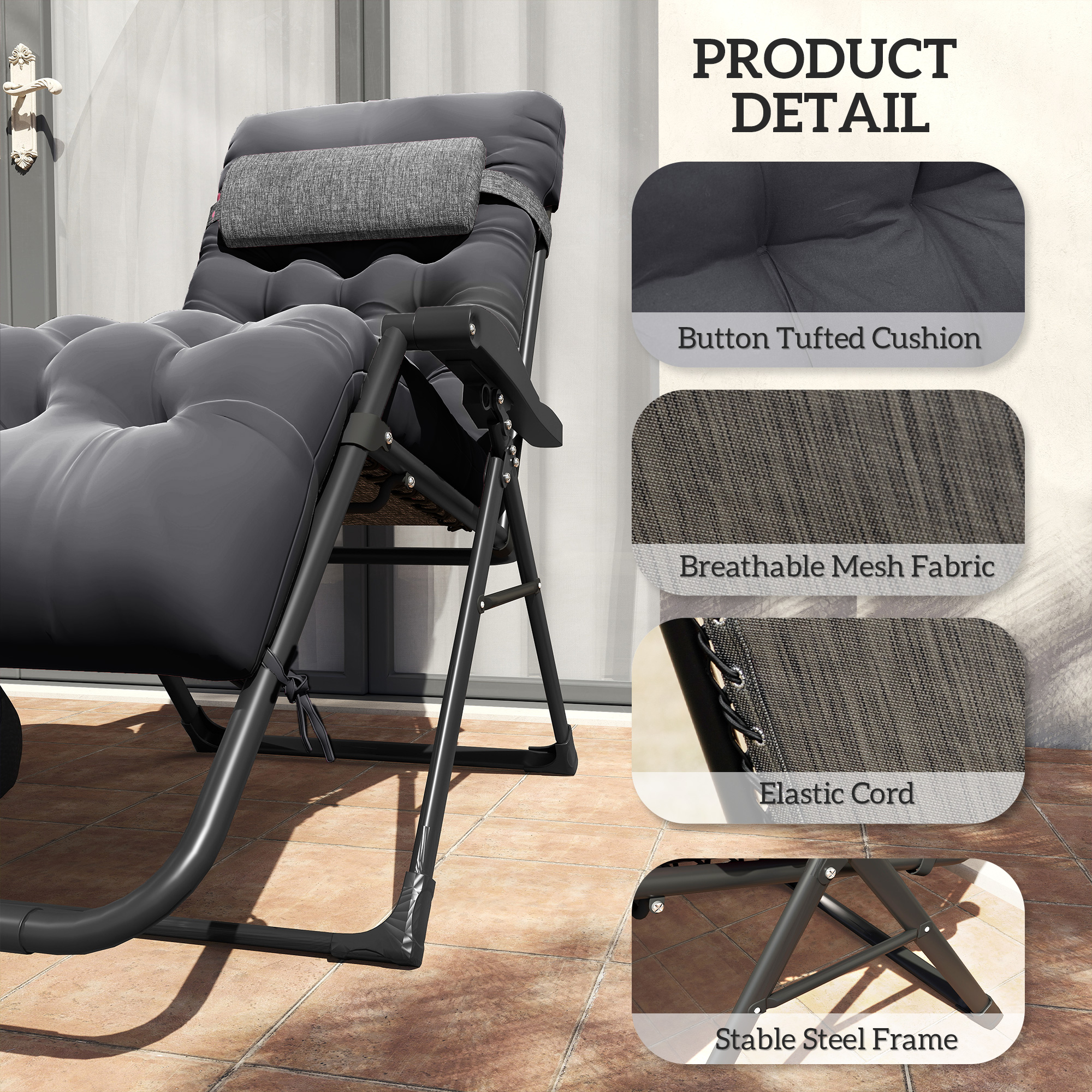 Padded Zero Gravity Chair, Folding Recliner Chair with Cup Holder Cushion, Black