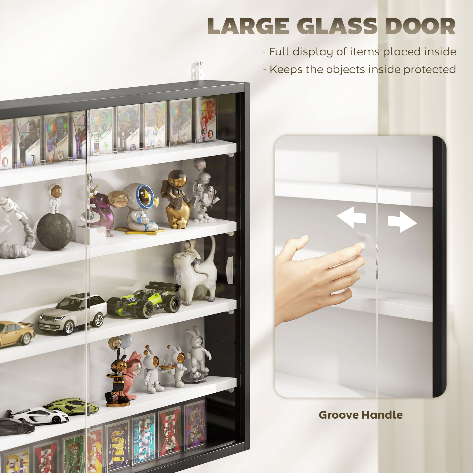 5-Tier Display Cabinet, Wall-Mounted Display Case with 2 Glass Doors and Adjustable Shelves, Black image 4