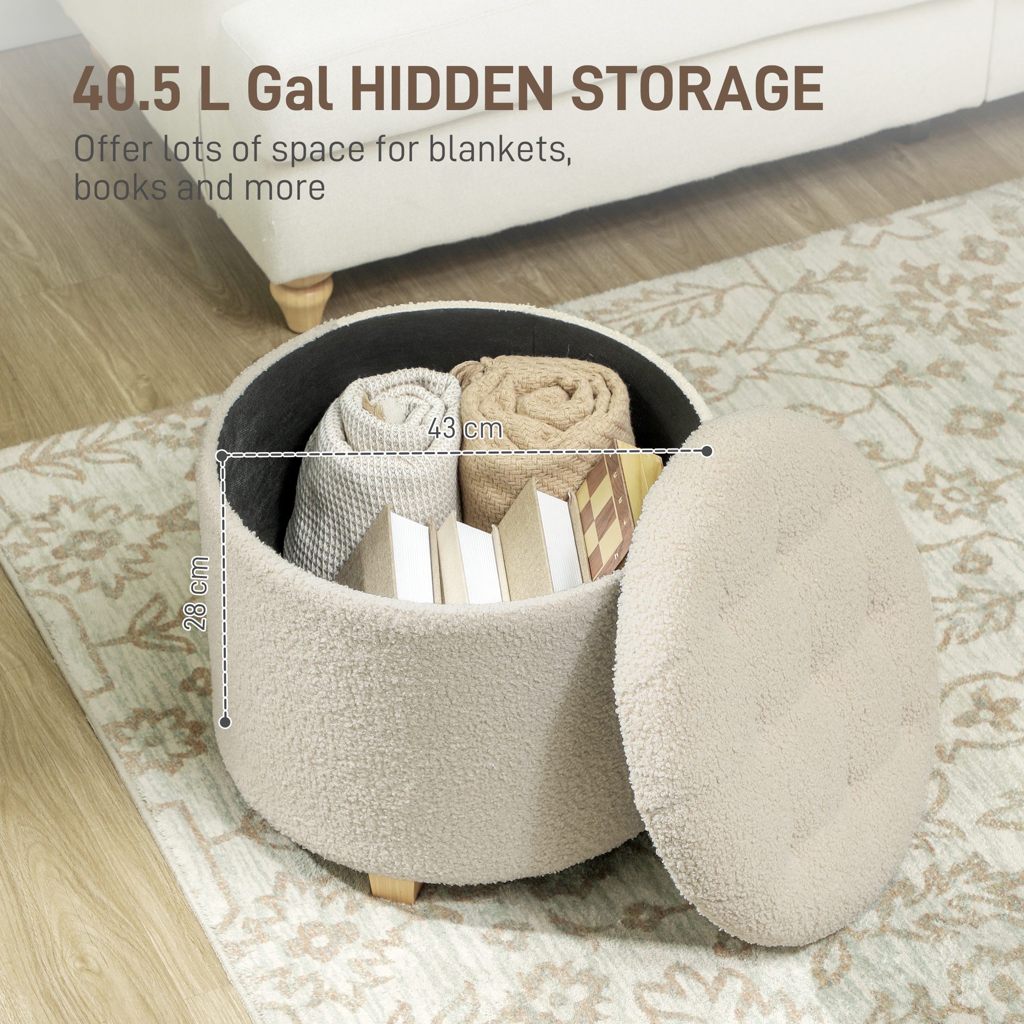 40.5L Teddy Fleece Storage Ottoman - Cream White — image 5