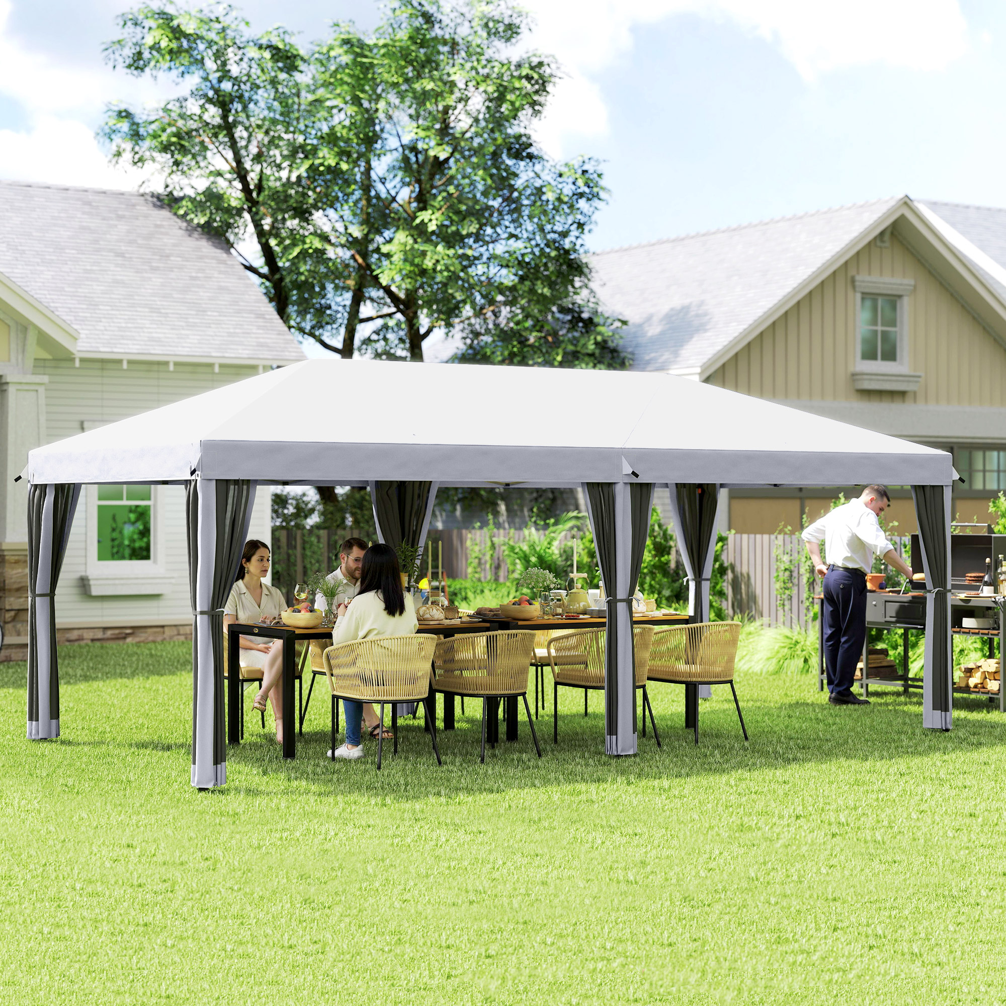 10 x 20 Pop Up Canopy Tent with Netting, Heavy Duty Instant Sun Shelter, Large Tents for Parties with Carry Bag for Outdoor, Garden, Patio, Cream White
