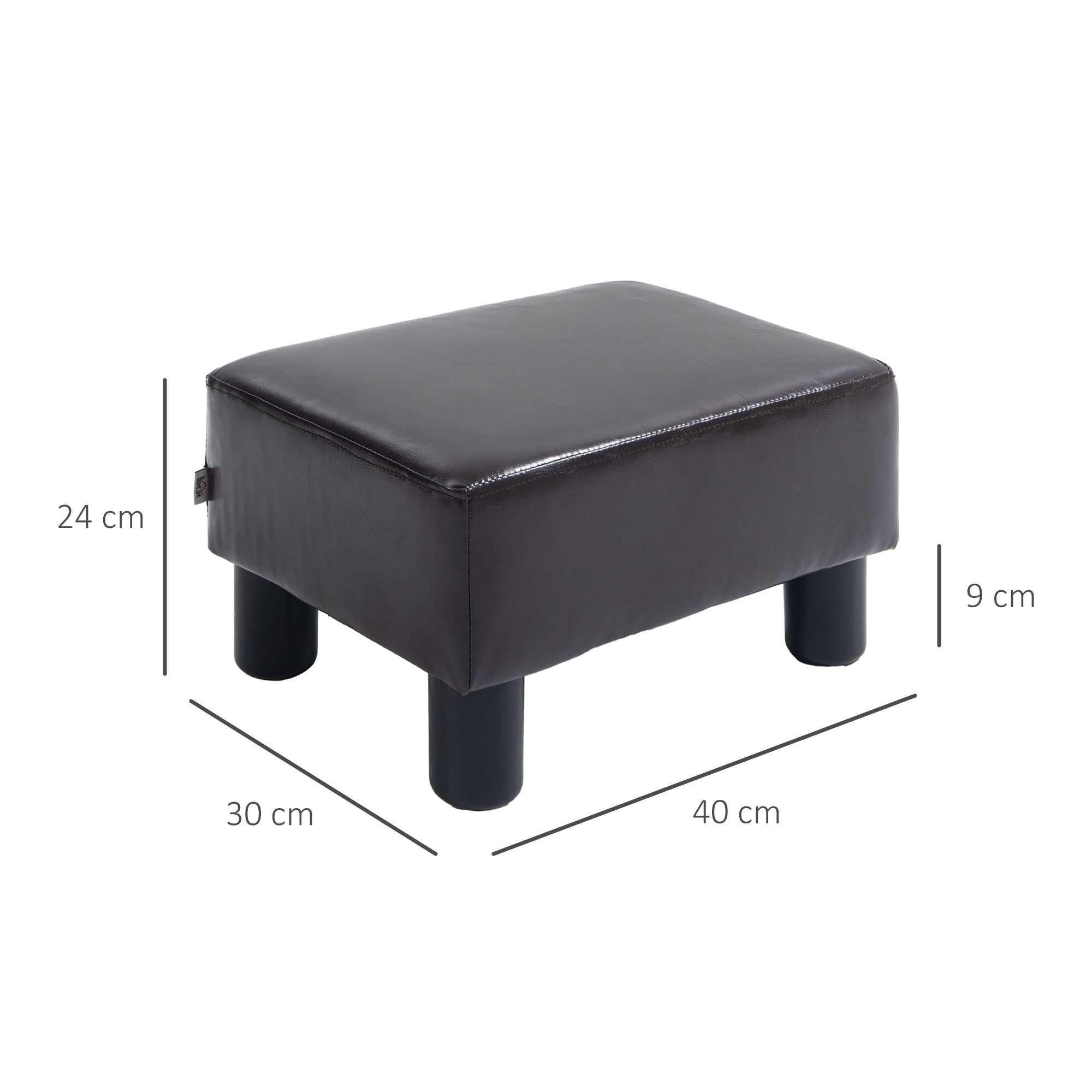 PU Leather Footstool Ottoman Cube With 4 Plastic Legs, Brown — image 2