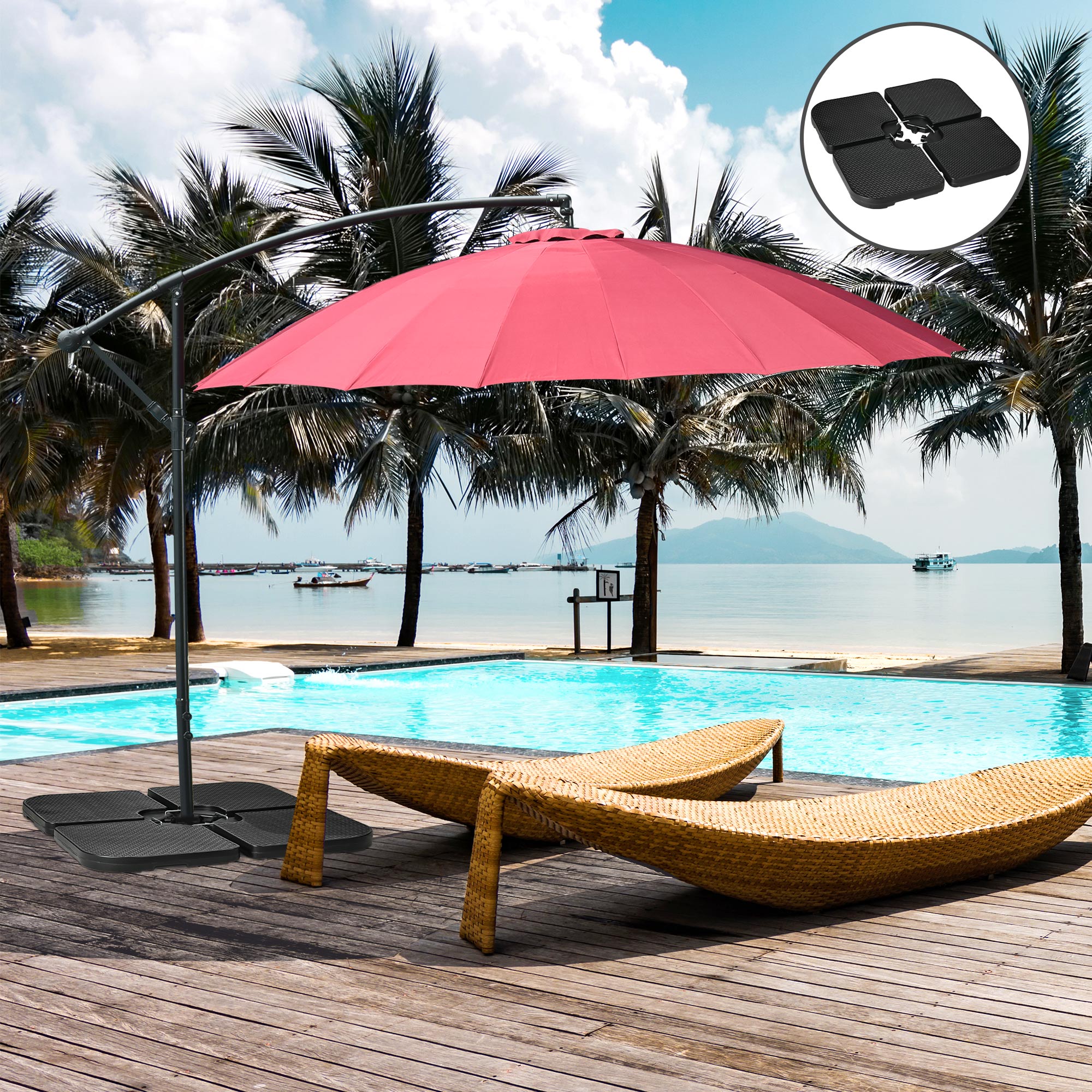 4PCs 175lb Cantilever Patio Umbrella Base Weights, HDPE Water and Sand Filled Umbrella Weights, Black