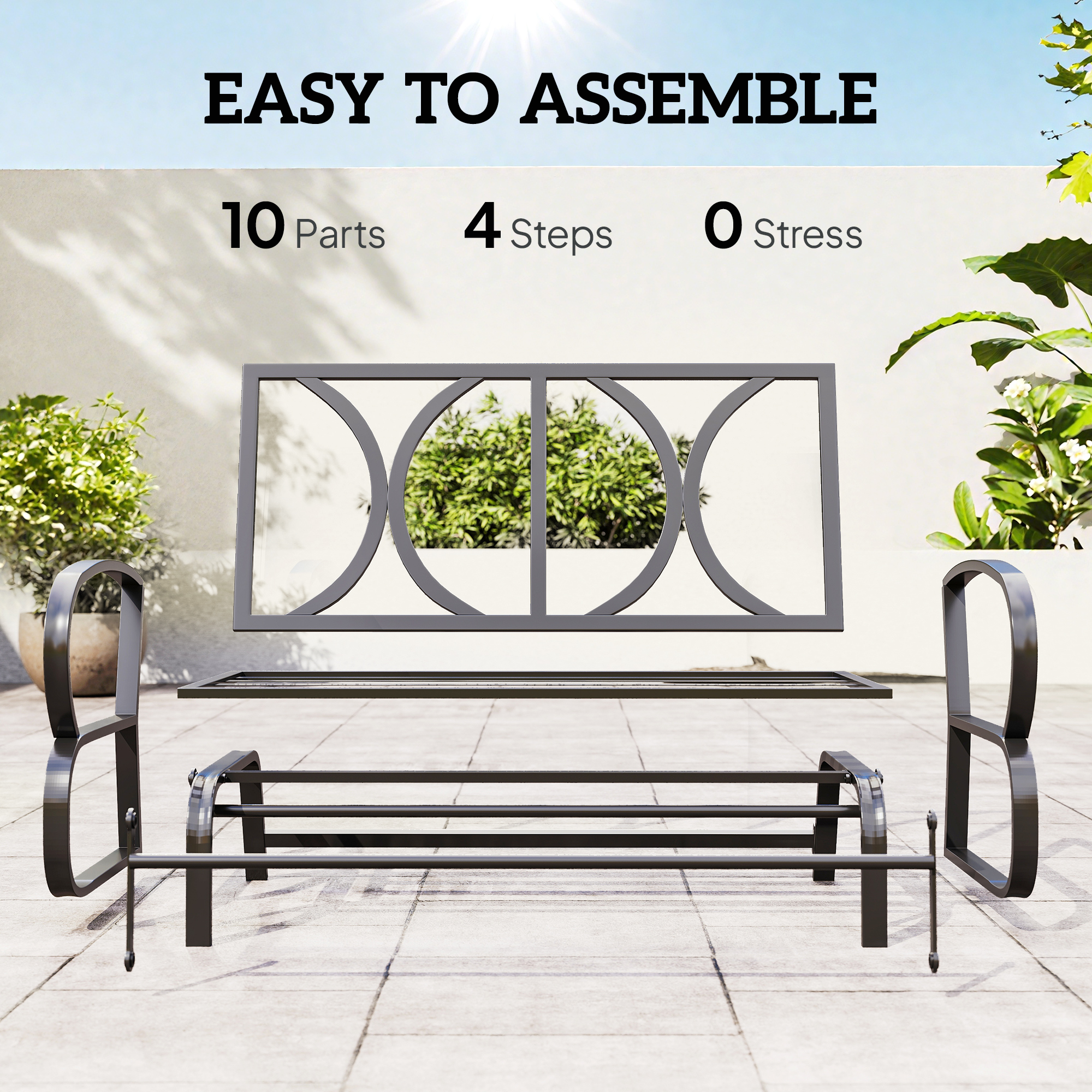  Swing Glider Rocking Chair, Double Patio Bench, 2 Person Loveseat with Steel Frame, Cushions, Pillow Armrests, Blue