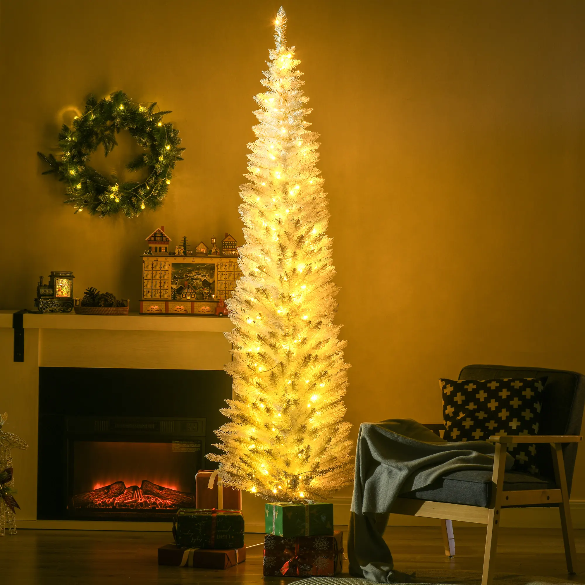 7ft Pencil Christmas Tree, Slim Artificial Tree