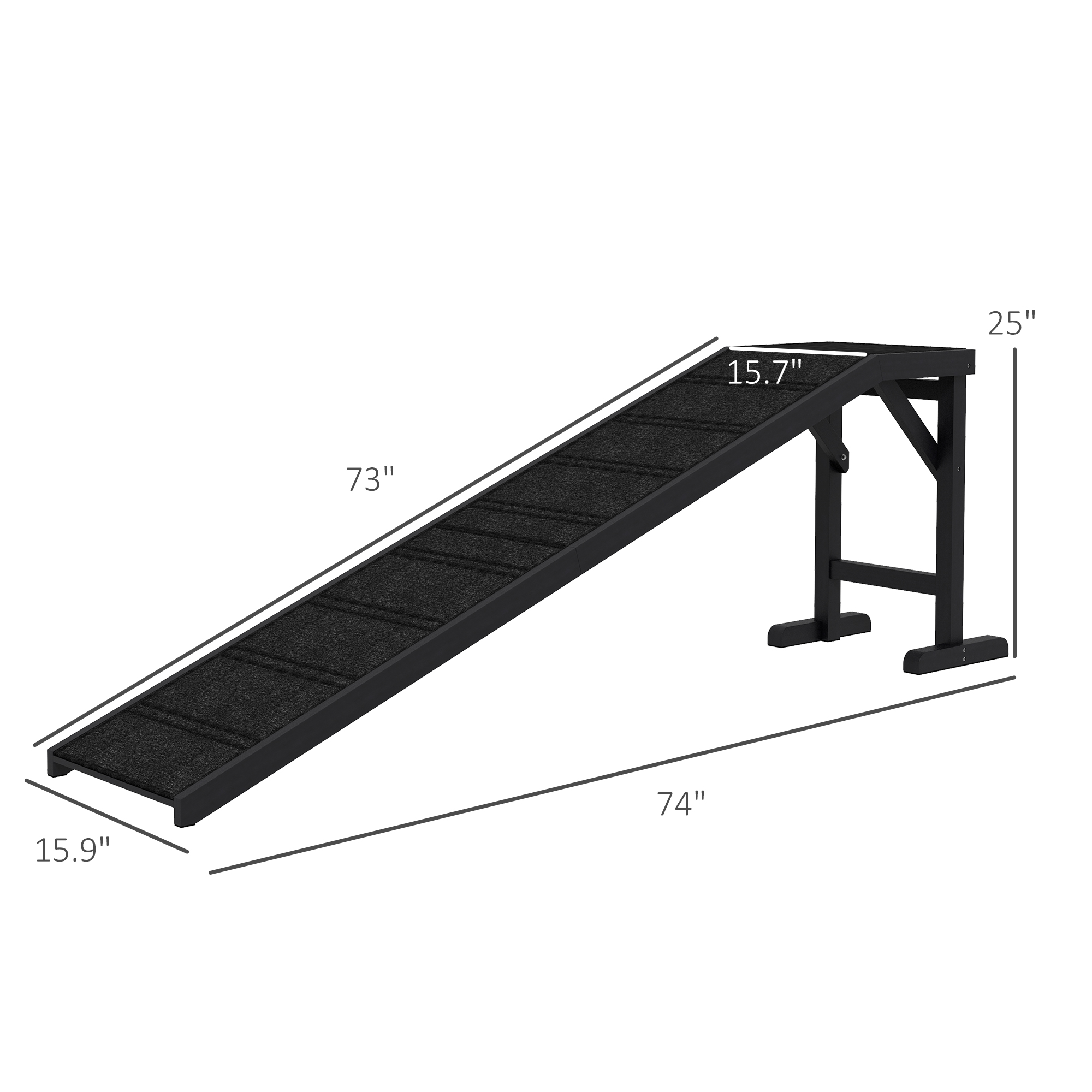  Dog Ramp w/ Non-Slip Carpet and Top Platform, 74" x 16" x 25", Black