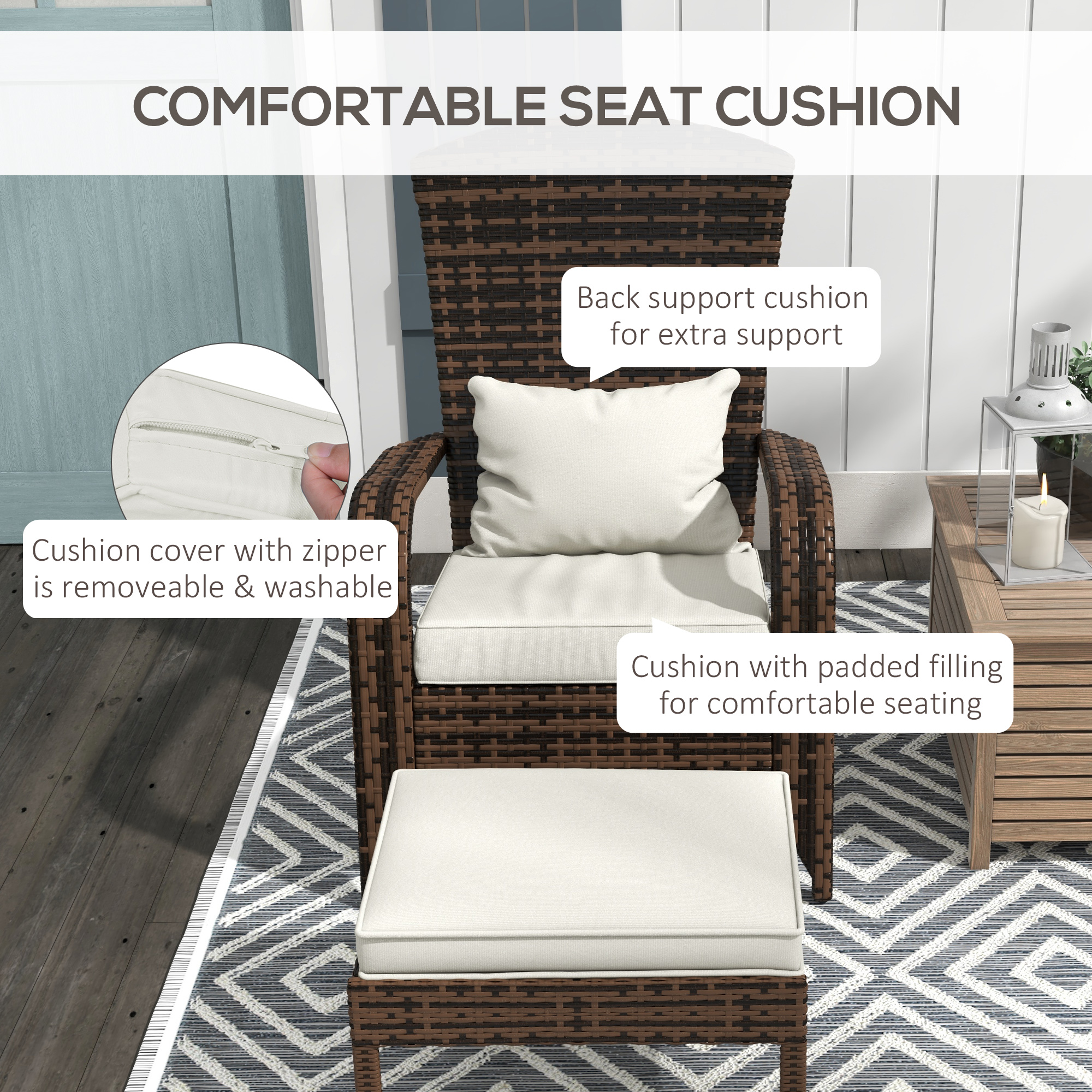 Wicker Adirondack Chair Fire Pit Chair w/ Ottoman & Cushions, White