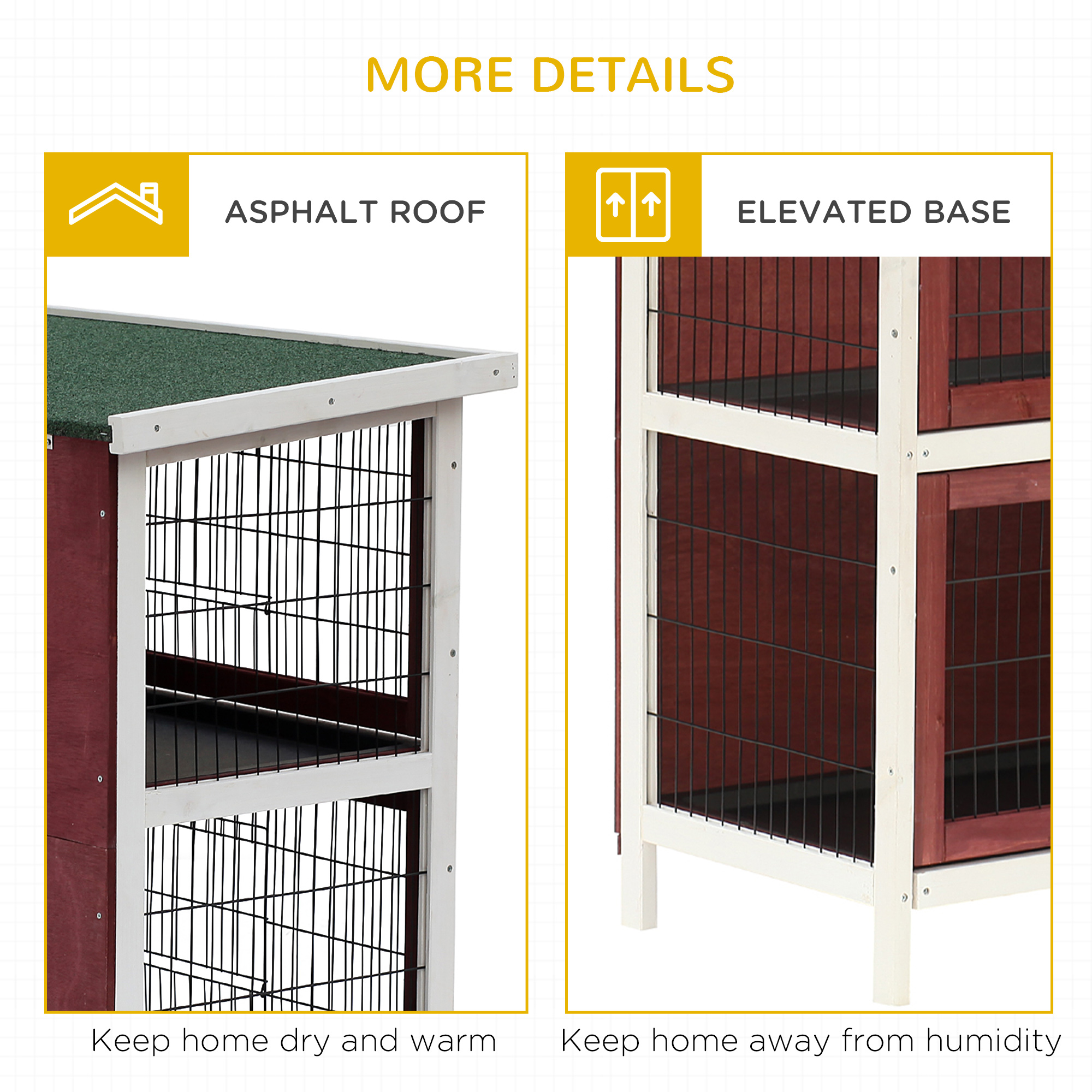  54" 2-Story Weatherproof Stackable Elevated Wooden Rabbit Hutch with Enclosed Run and Pull-Out Trays
