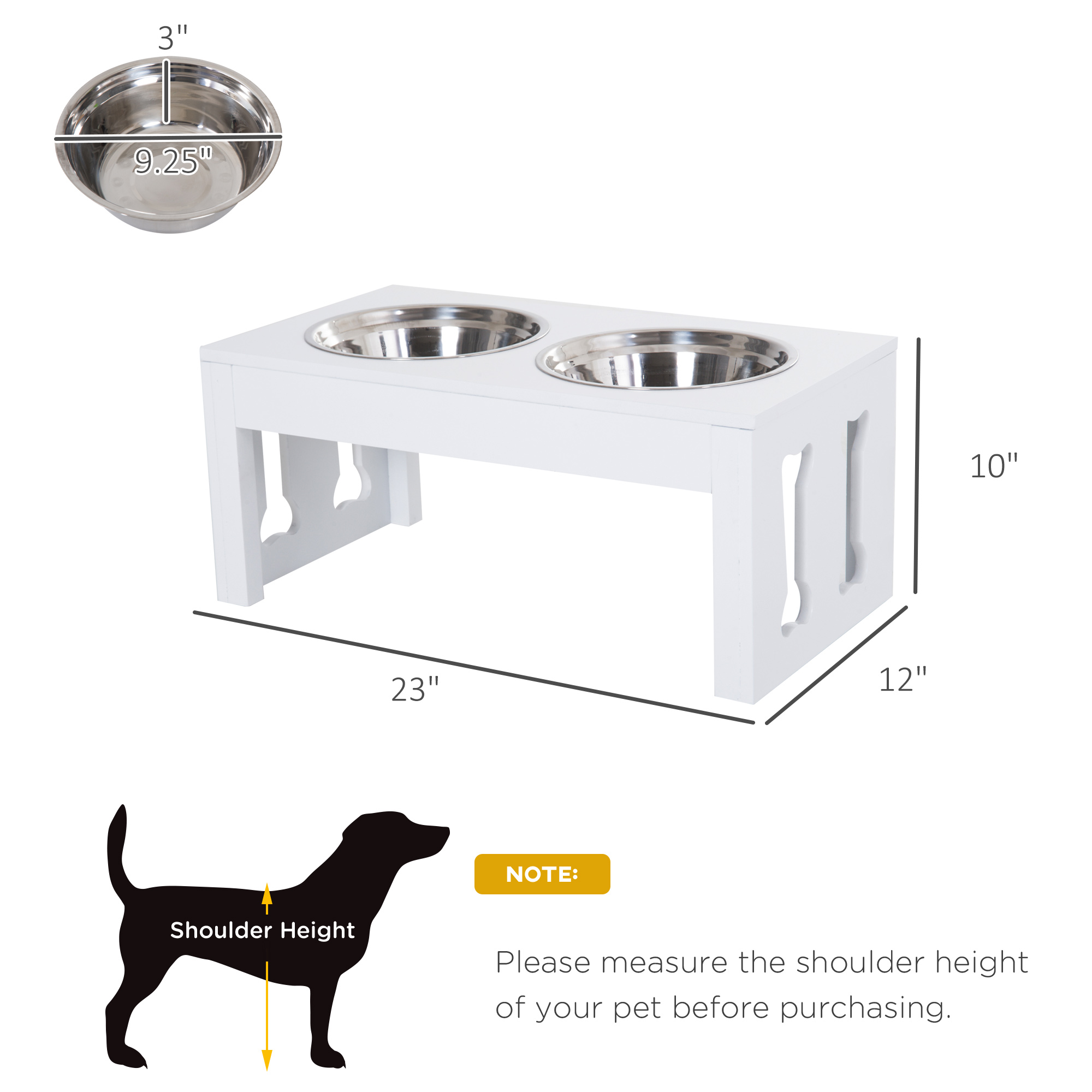  23" Modern Decorative Raised Dog Bowls, Wooden Heavy Duty Pet Food and Water Bowl, Elevated Feeding Station, White