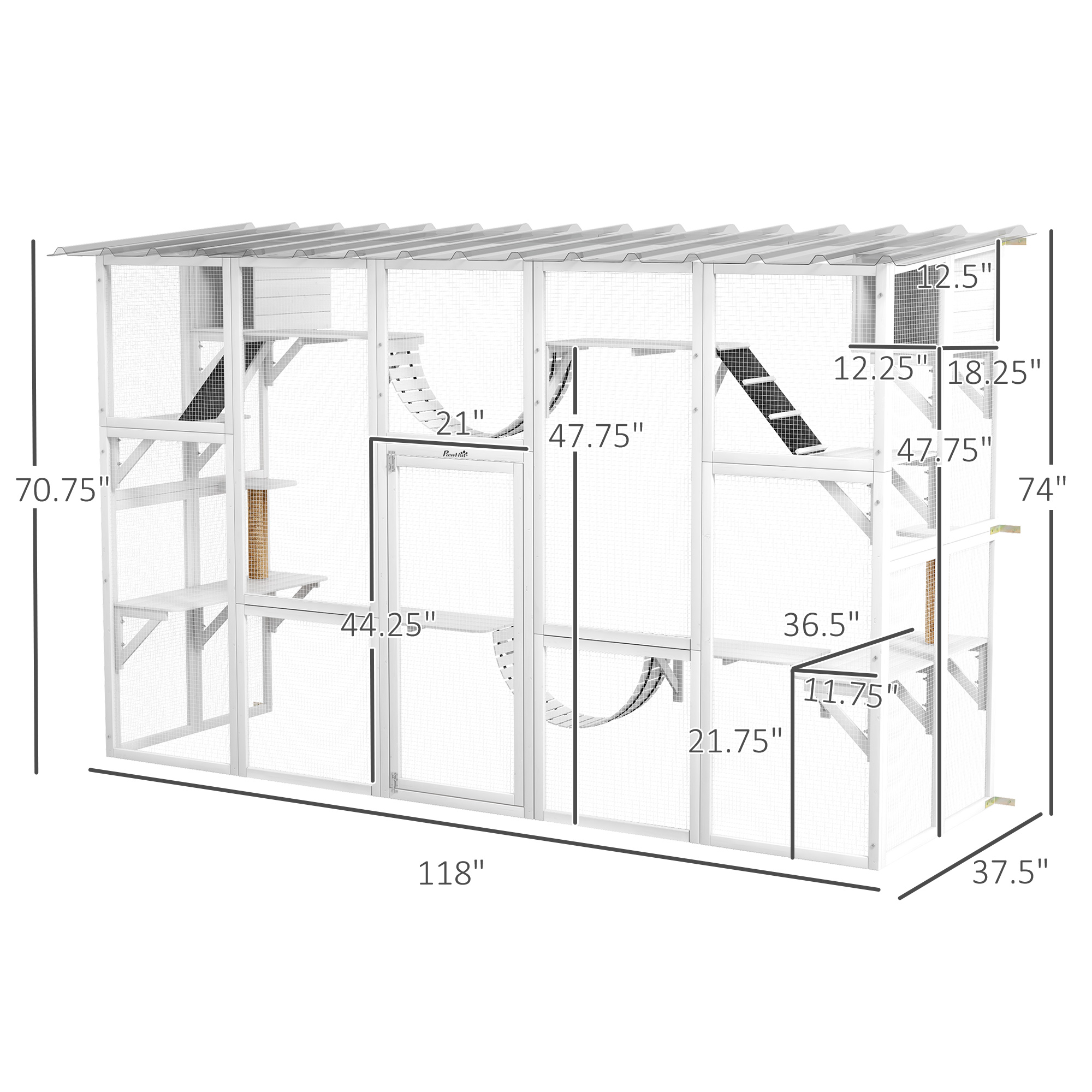  Cat Window Box , Large Catio with Shelves & Bridges, Outside Enclosure for Multiple Cats, White