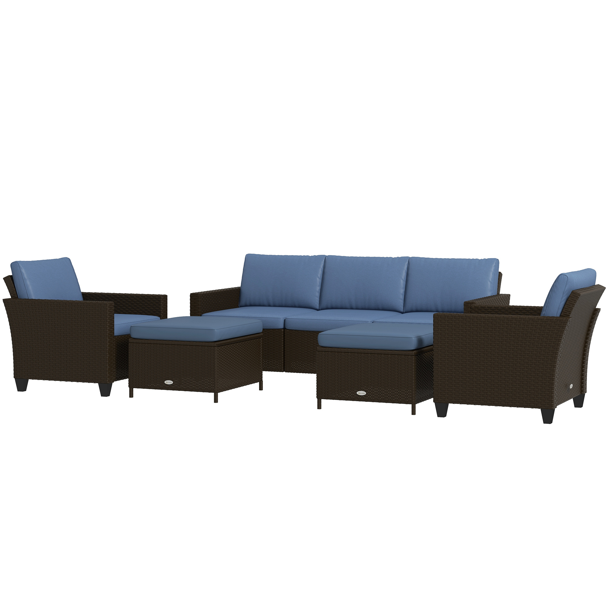 5-Piece Patio Furniture Set with PE Rattan Three-Seat Sofa, Armchairs,Footstools