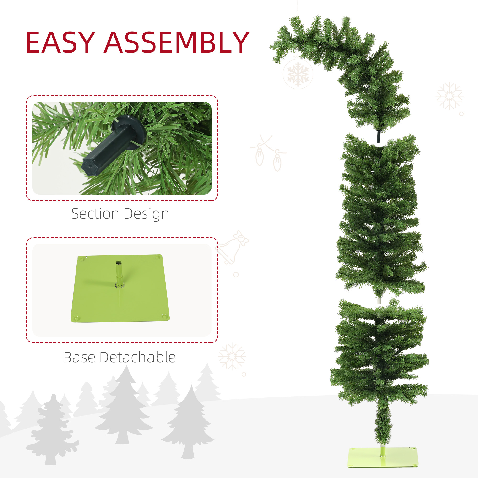  6ft Whimsical Pencil Christmas Tree, Bendable Artificial Christmas Tree with 400 Branch Tips and Metal Base, Green