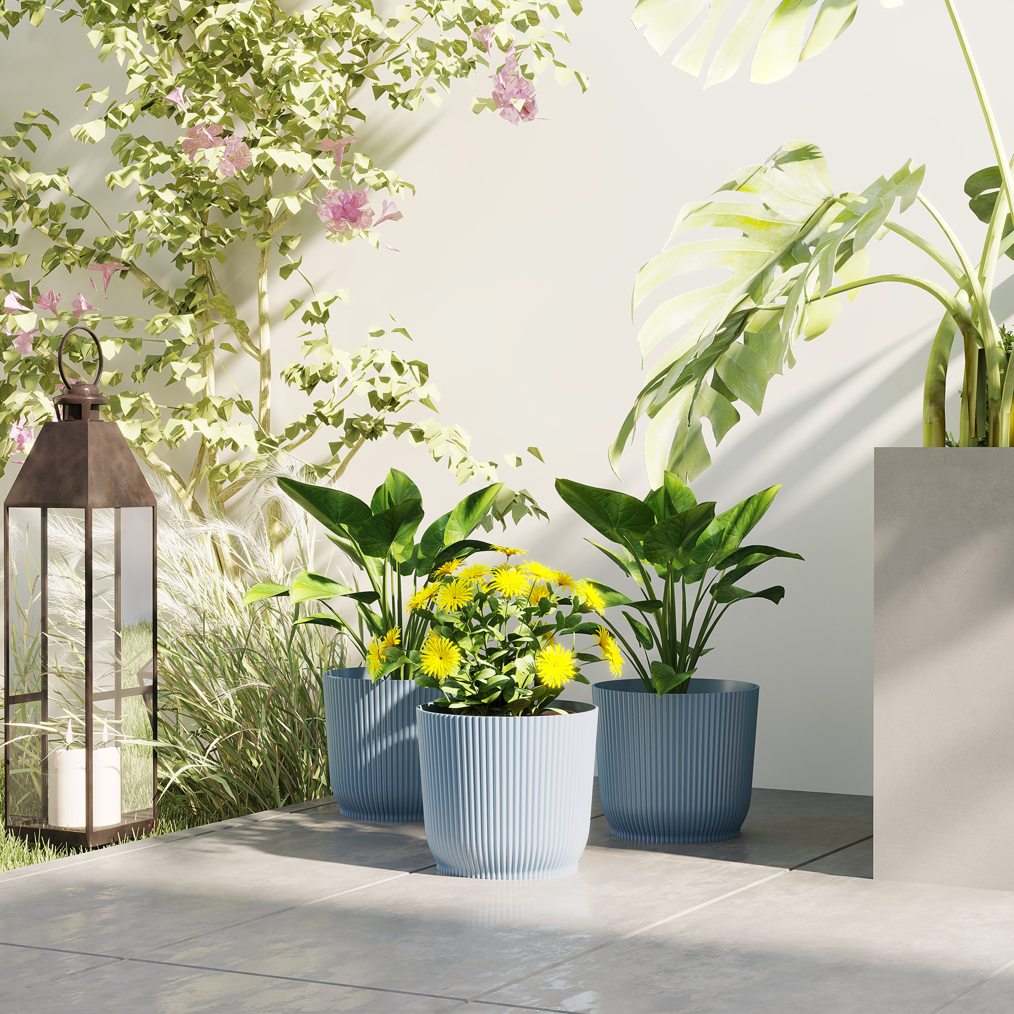 Set Of Three 22cm Planters - Blue — image 3