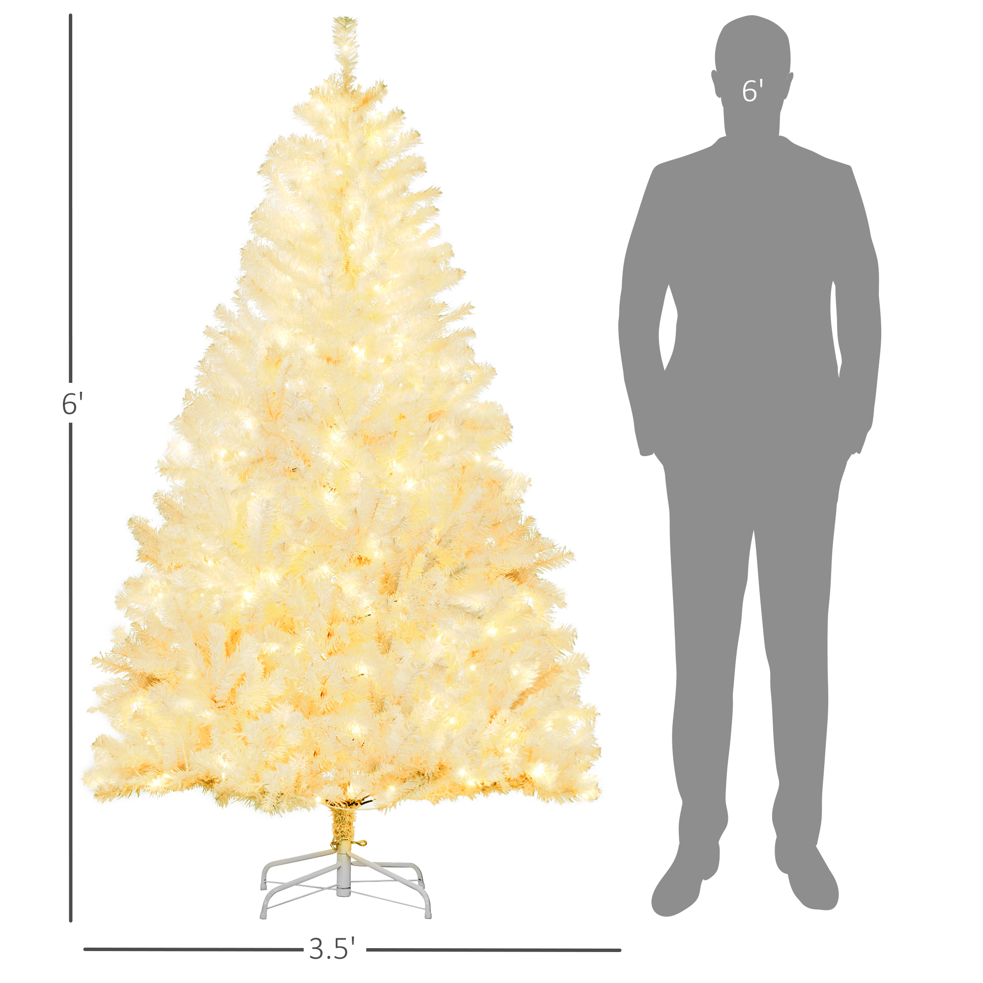  6' Prelit Artificial White Christmas Trees Home Decor, with Warm White LED Lights, Auto Open, Steel Base
