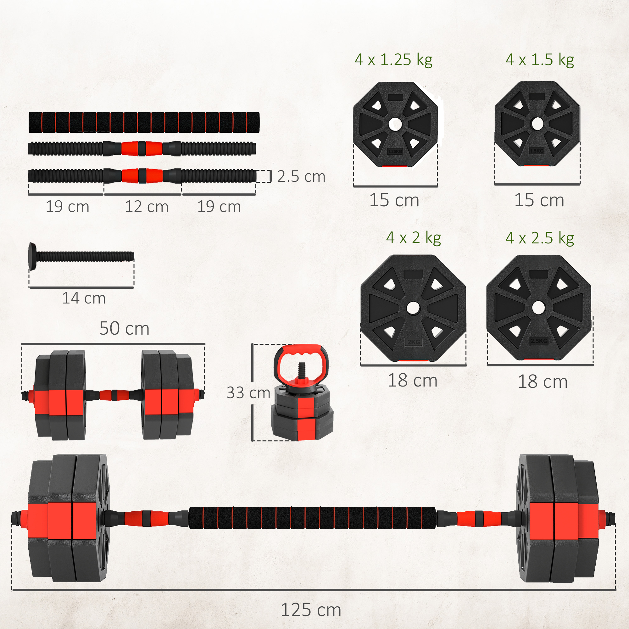 SPORTNOW ensemble d'haltères réglables 4 en 1, utilisé comme kettlebell, haltère – Image 2
