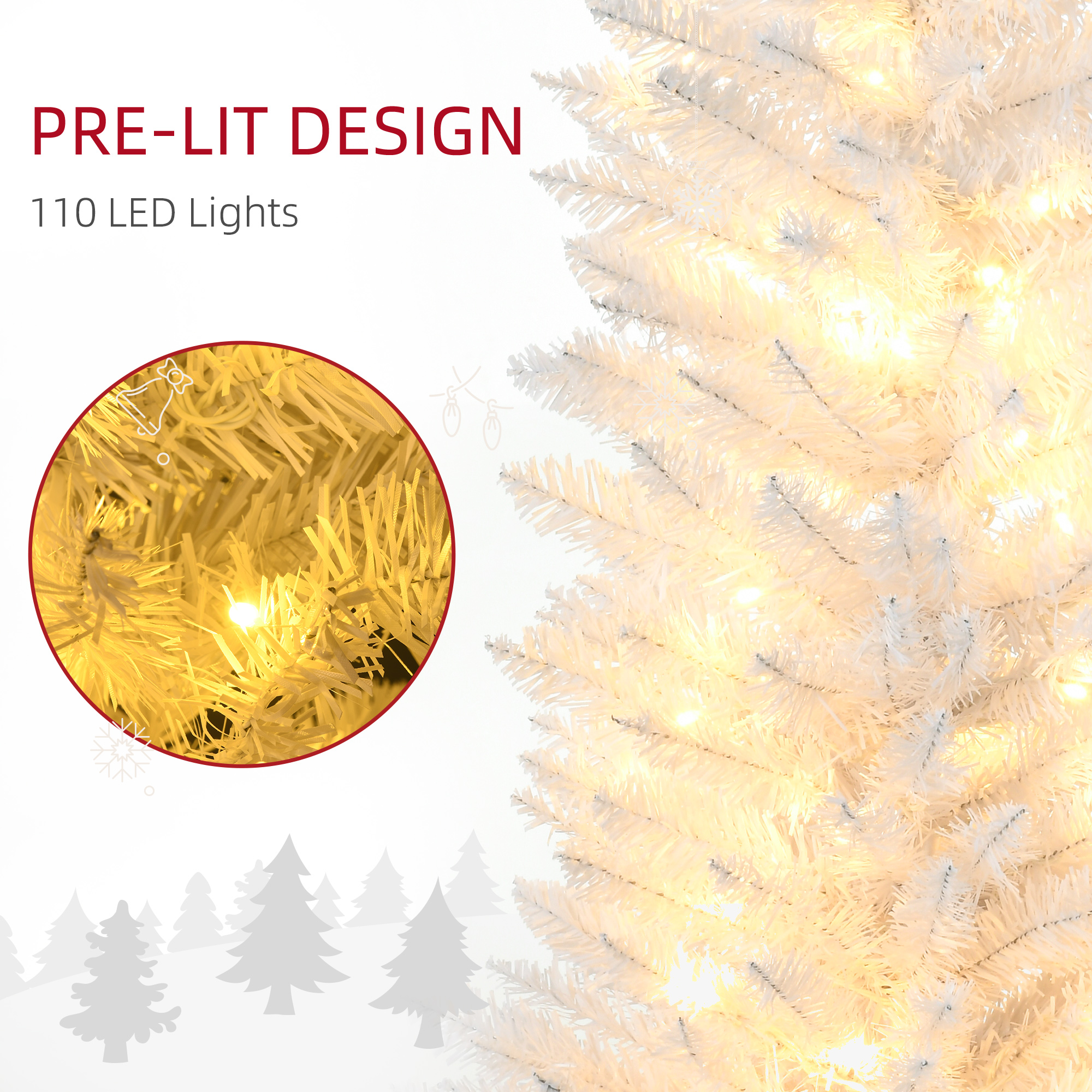 5ft Pencil Christmas Tree, Slim Artificial Christmas Tree with Realistic Branches and Warm White LED… image 4