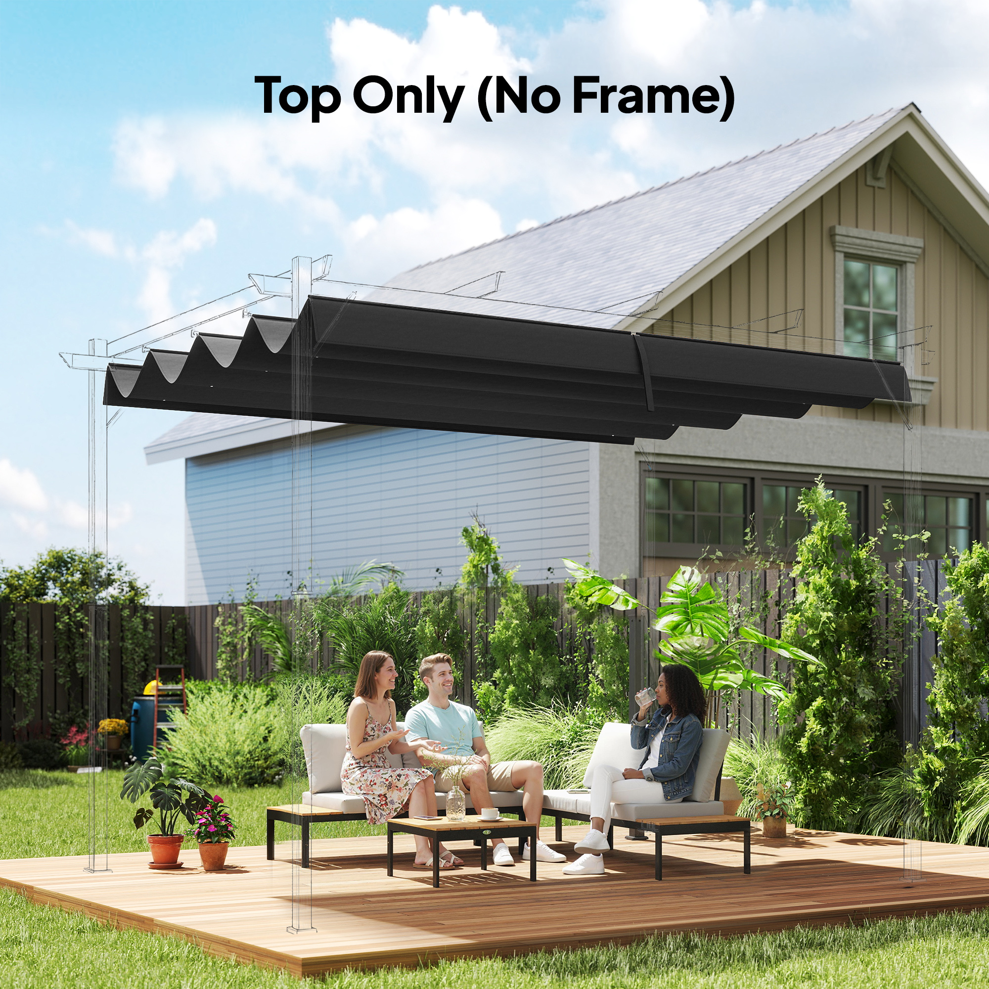 Pergola Cover Roof, 2.86 X 2.45 M Retractable Sun Shade Top For 3 X 2m Frame — image 5