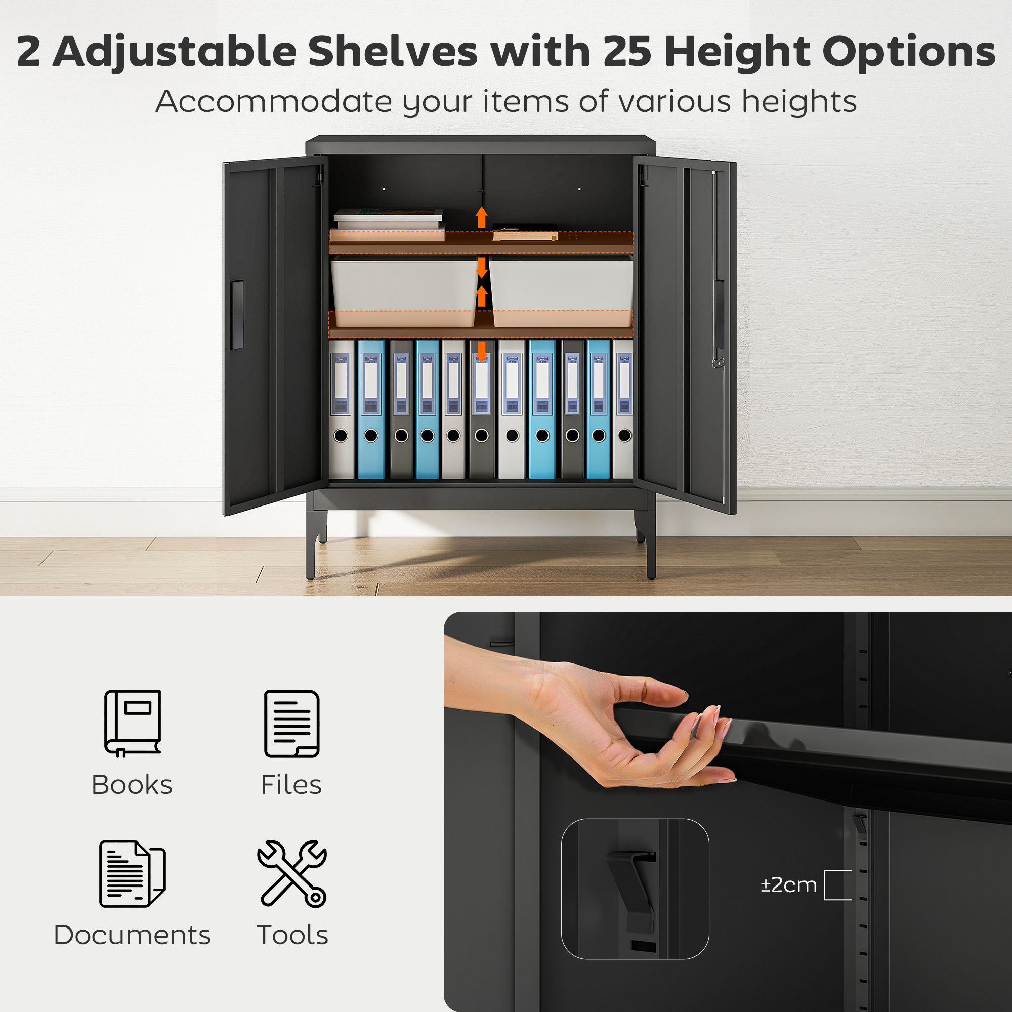 Metal Storage Cabinet With Lock And Adjustable Shelves - Black — image 4
