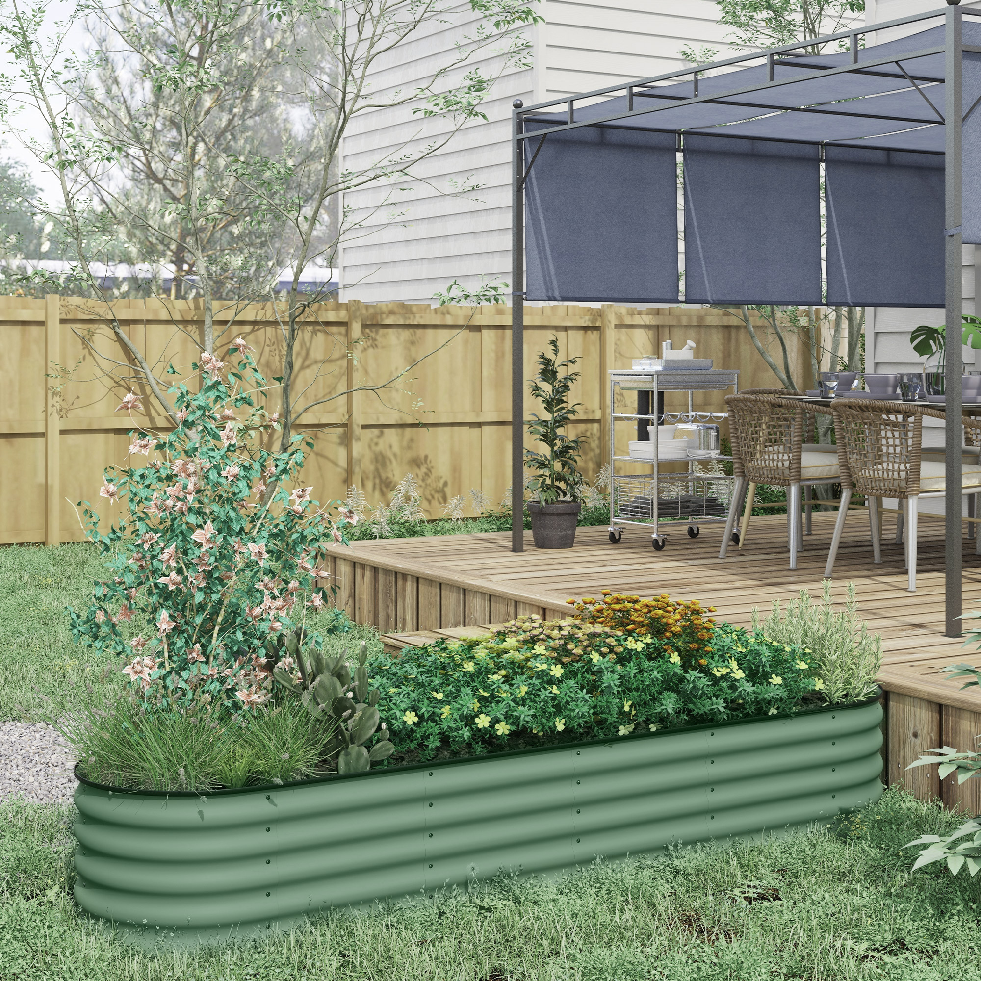 7.9 x 2 x 1.4 Galvanized Raised Garden Bed Kit, Metal Planter Box with Safety Edging, Green