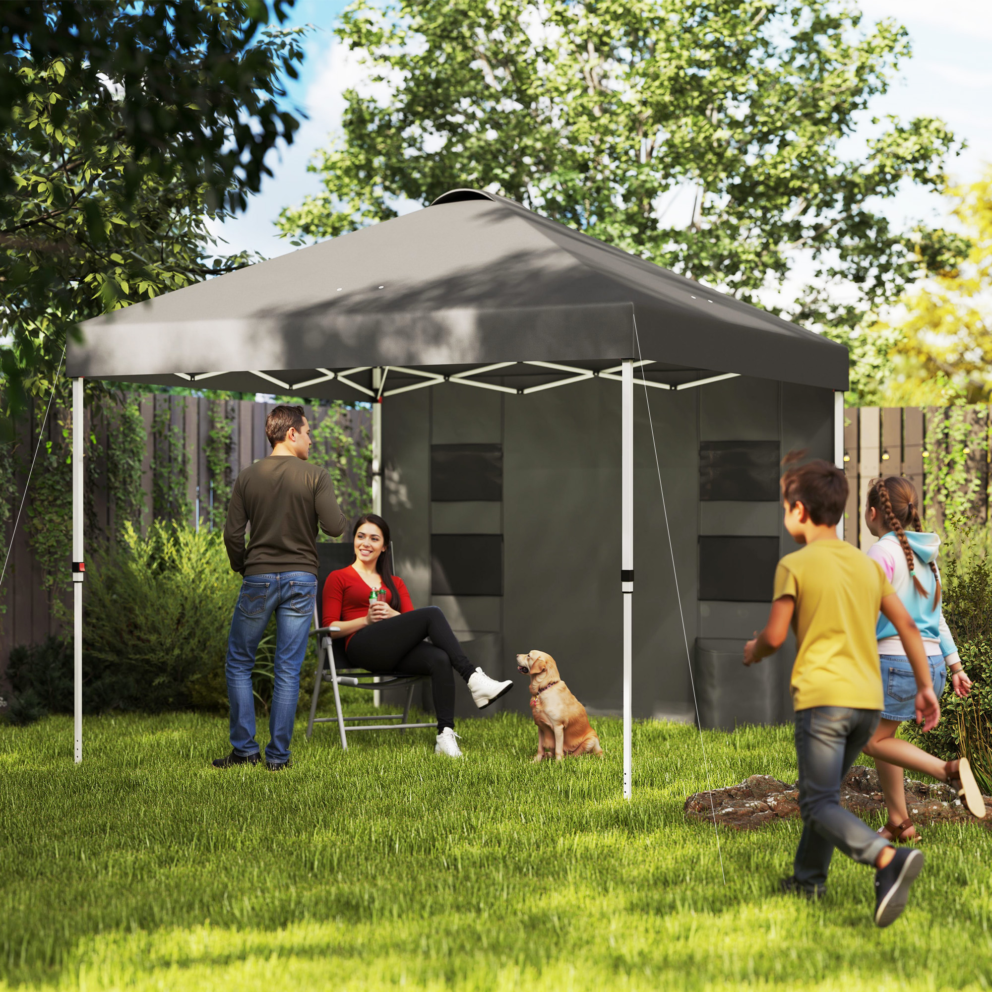 10 x 10 Pop Up Canopy Tent w/ Sidewall, UPF50+ Height Adjustable Instant Sun Shelter w/ Storage Pockets, Dark Gray