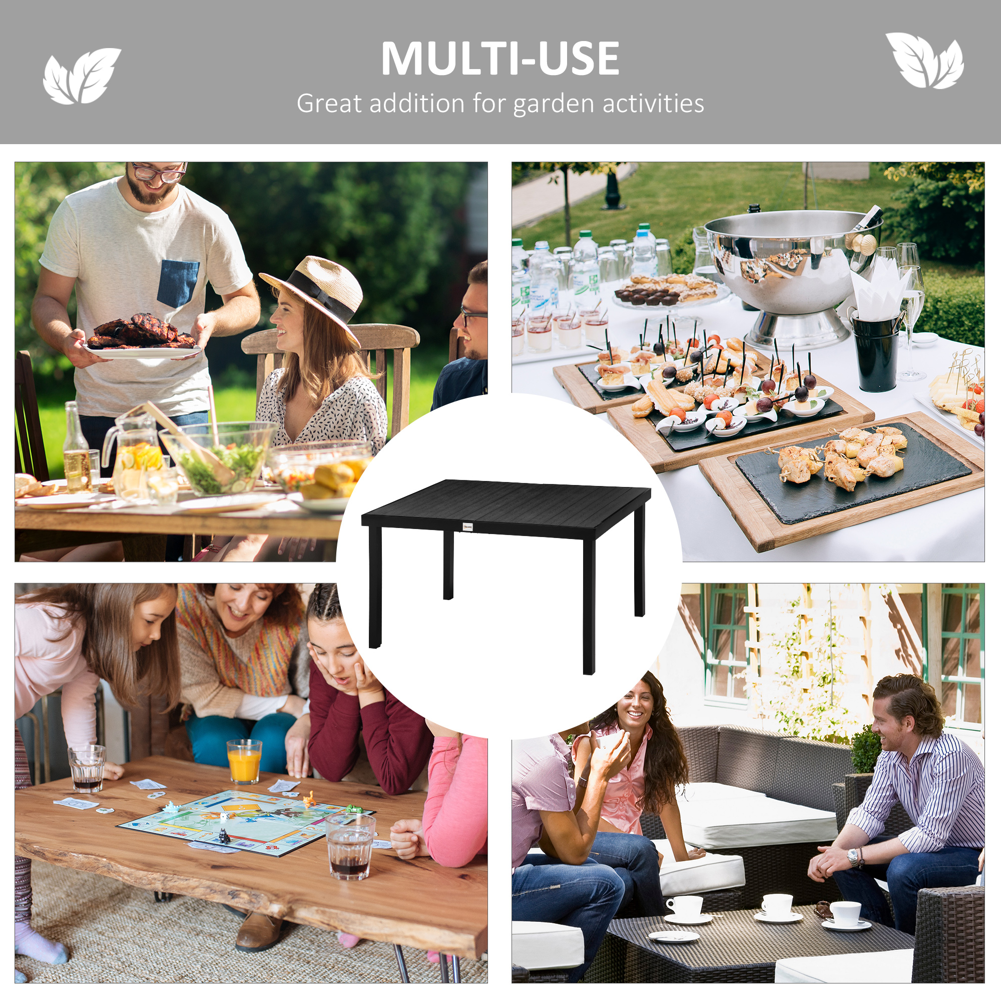 Outdoor Dining Table for 6 Person, Rectangular Patio Table, Aluminum Metal Legs for Garden, Lawn, Patio, Woodgrain Black