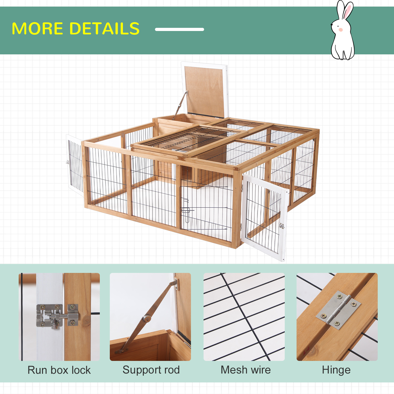  Rabbit Hutch, Waterproof Rabbit House for Small Animals, Natural