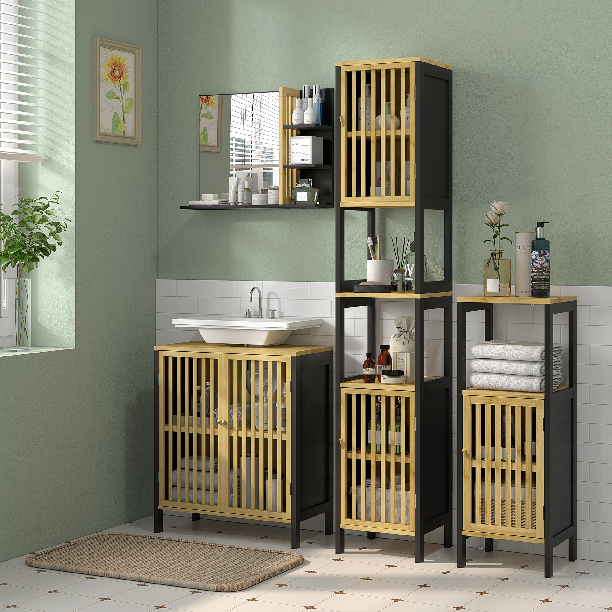 Bamboo-Blend Retro Cut-Out Under Sink Cabinet — image 2