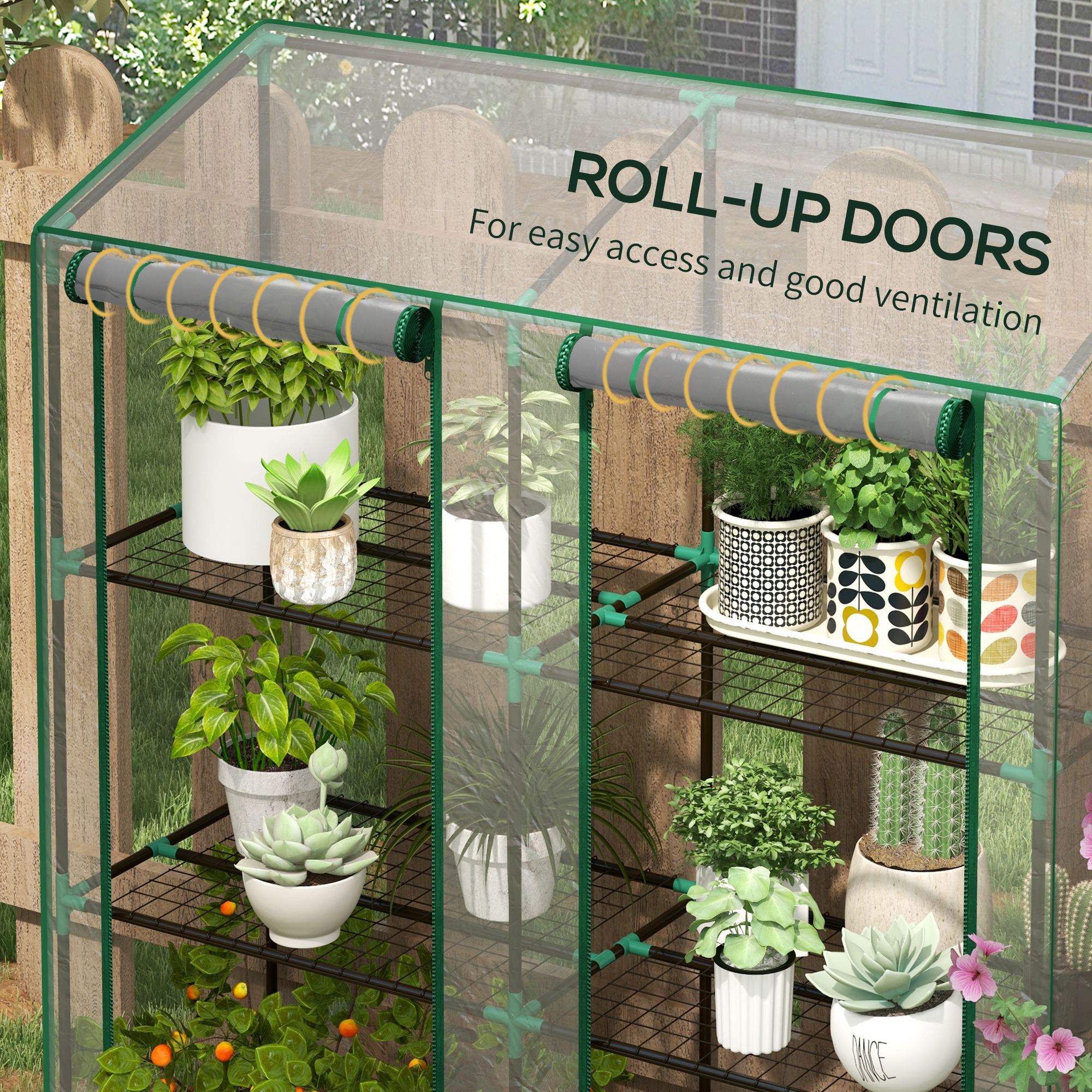 Lean-to Greenhouse, Portable Greenhouse with 3 Tier Shelves, 2 Roll-Up Zippered Doors, 56.3" x 18.1" x… image 5
