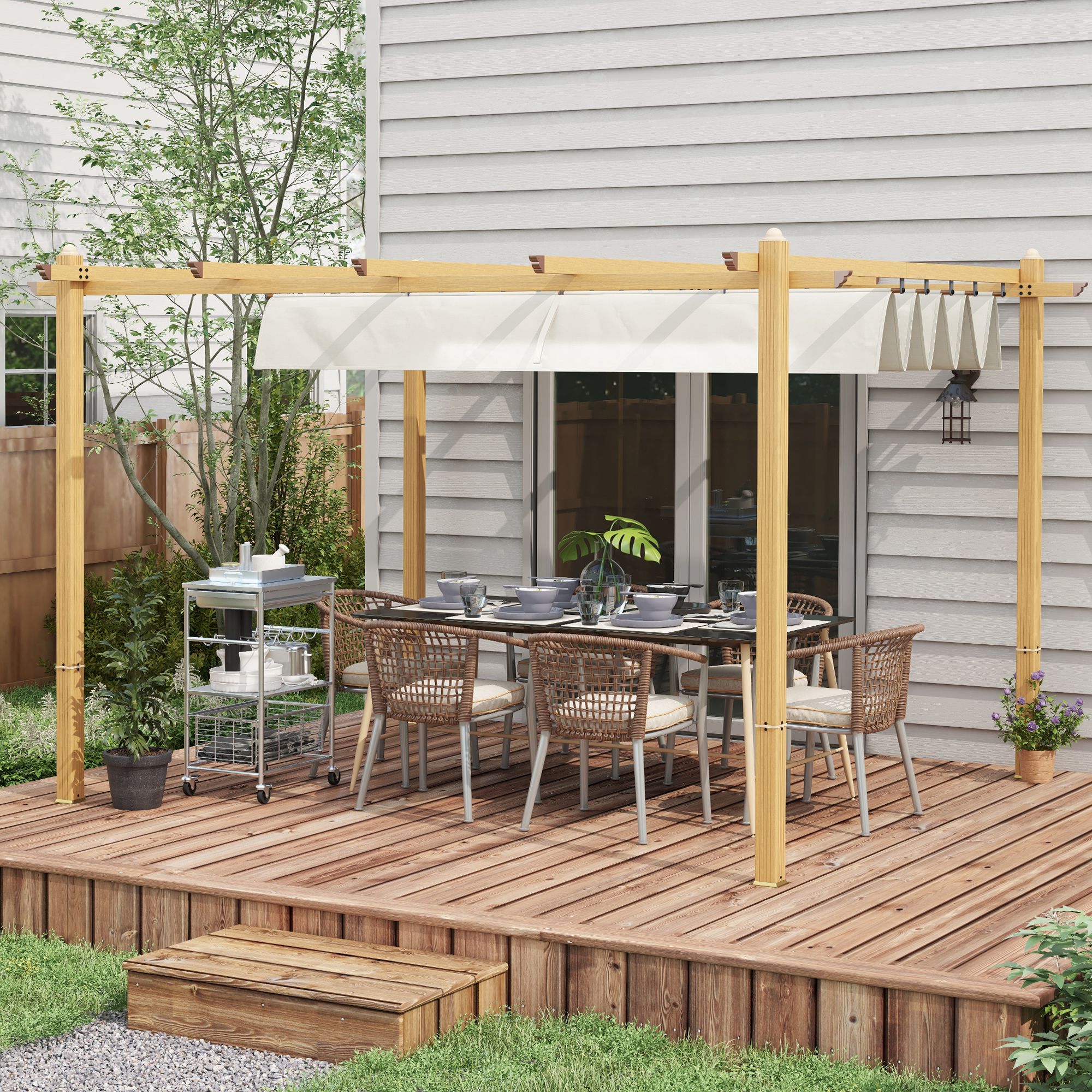 10 x 13 Retractable Pergola Canopy, Aluminum Pergola Sun Shade Shelter for Garden, Patio, Backyard, Deck, Cream