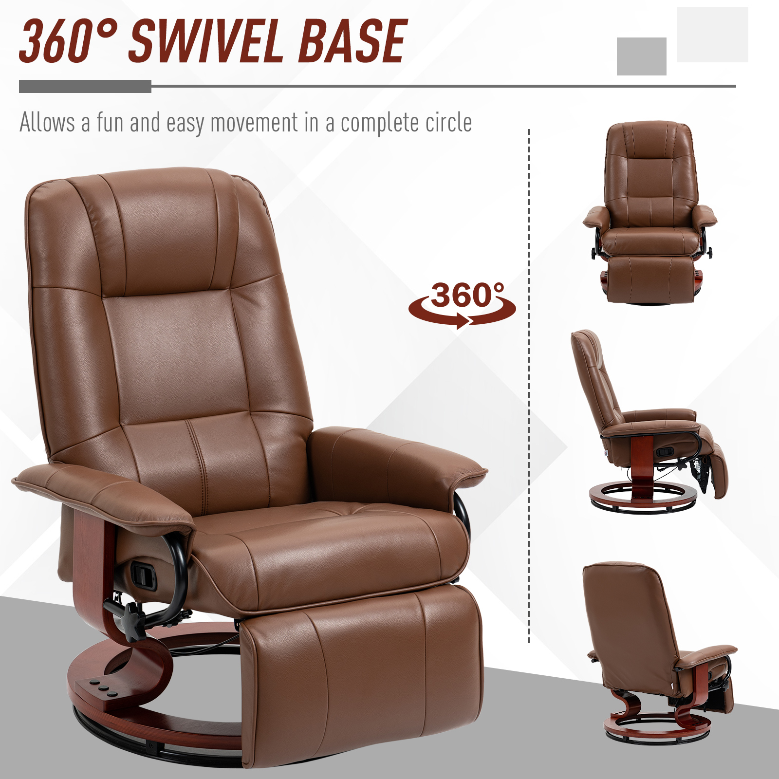 Faux Leather Armchair, With 145Reclining Back And Footrest - Brown — image 2