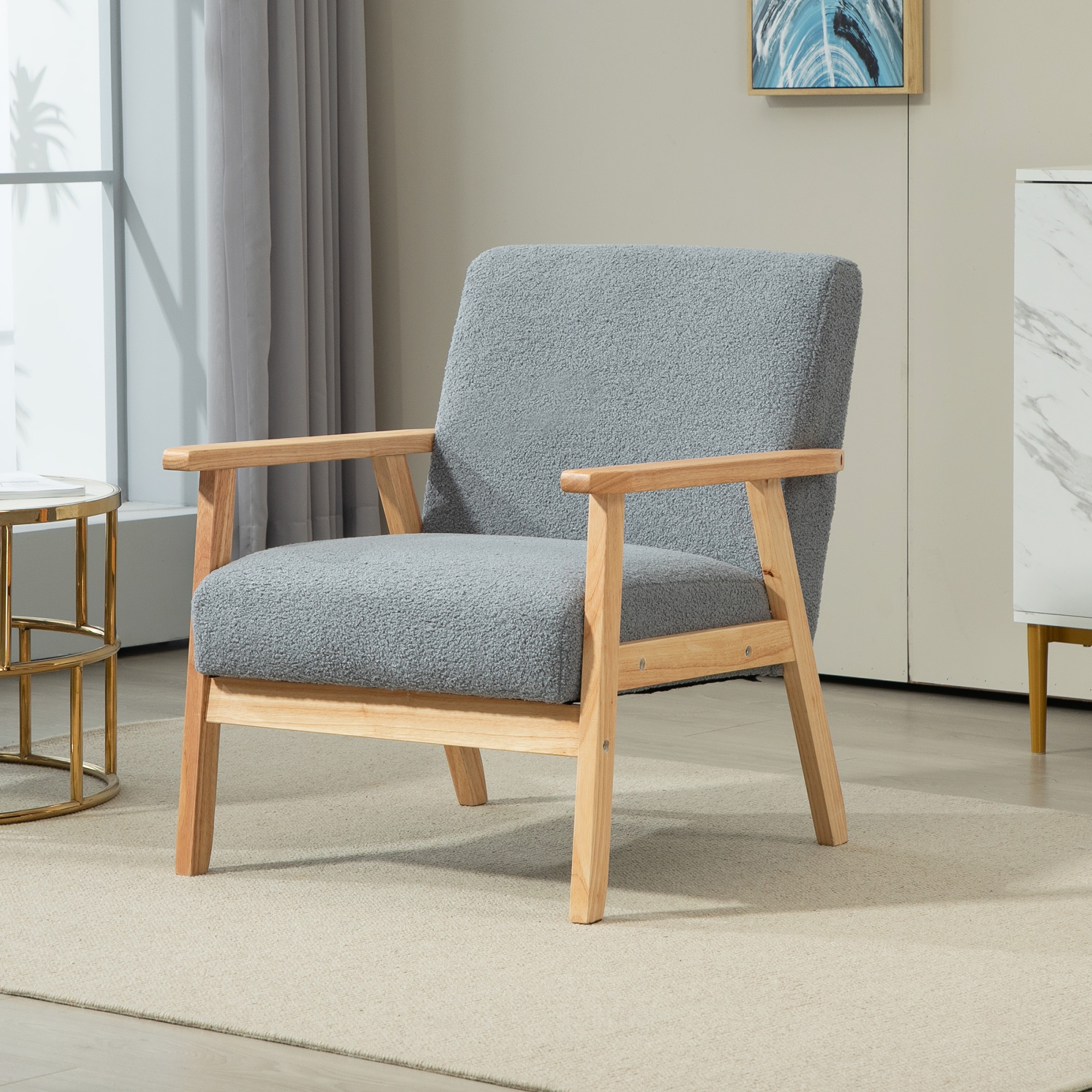 Modern Armchair, Cashmere Upholstered Sofa With Solid Wood Legs And Wide Seat — image 5
