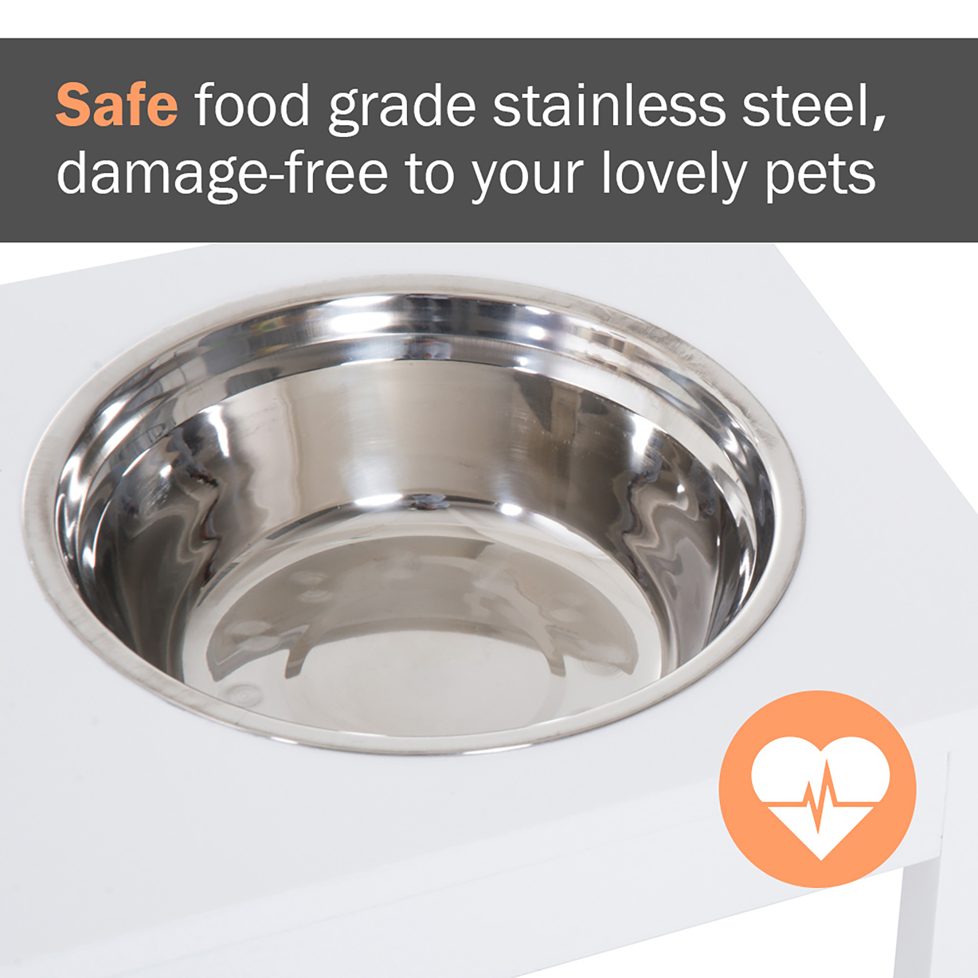 23" Modern Decorative Raised Dog Bowls, Wooden Heavy Duty Pet Food and Water Bowl, Elevated Feeding Station, White