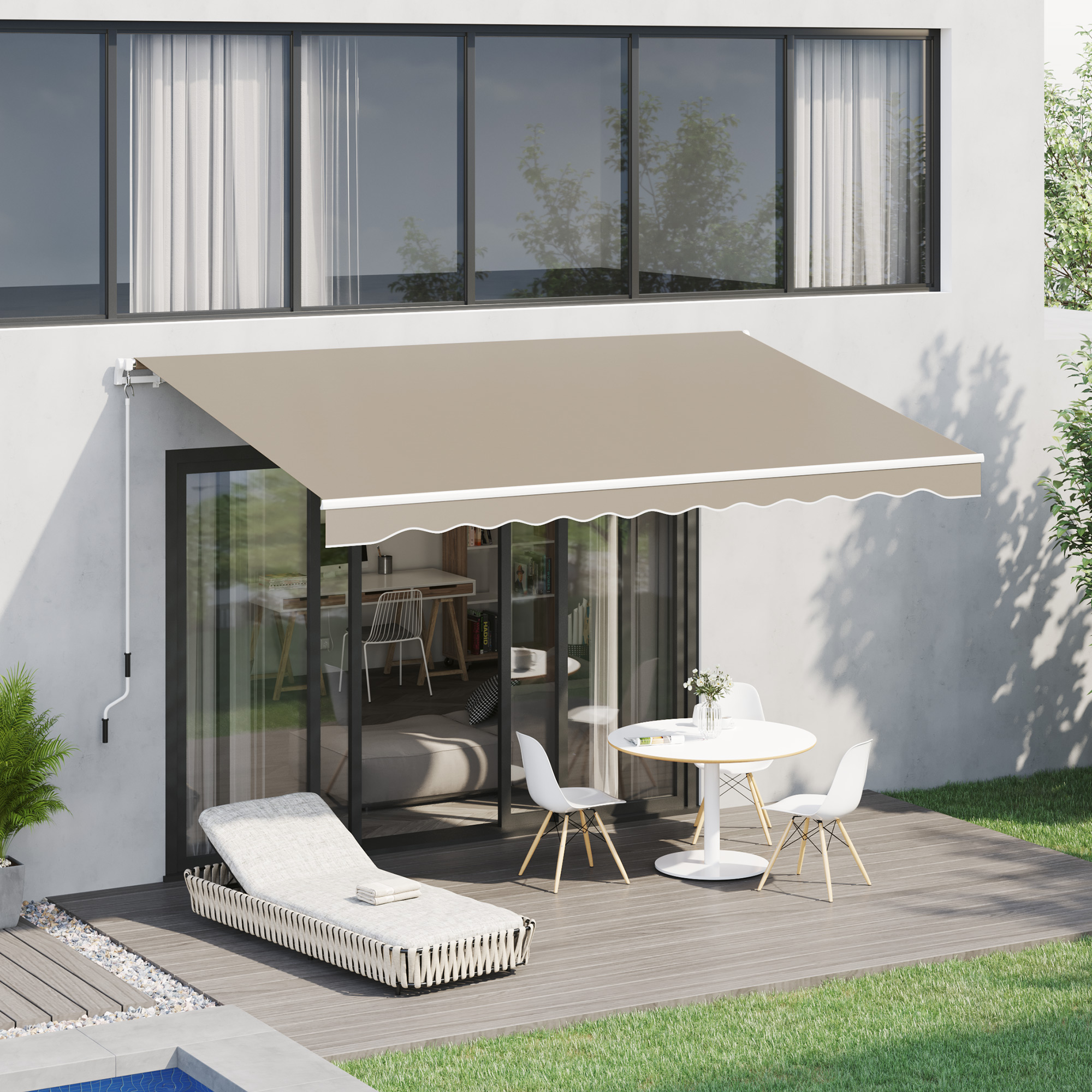 13′ x 8′ Retractable Awning, Patio Awnings, Sunshade Shelter w/ Manual Crank Handle, UV & Water-Resistant Fabric and Aluminum Frame for Deck, Balcony, Yard, Beige