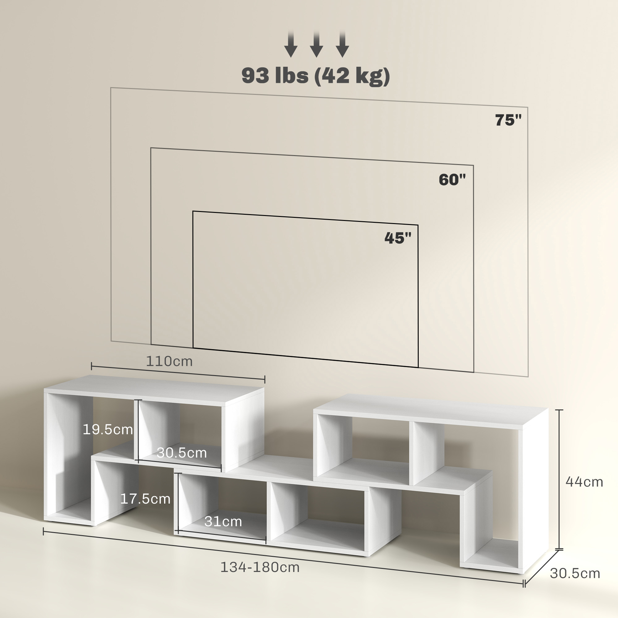 Three-Block Modular TV Stand - White Wood-Effect — image 2