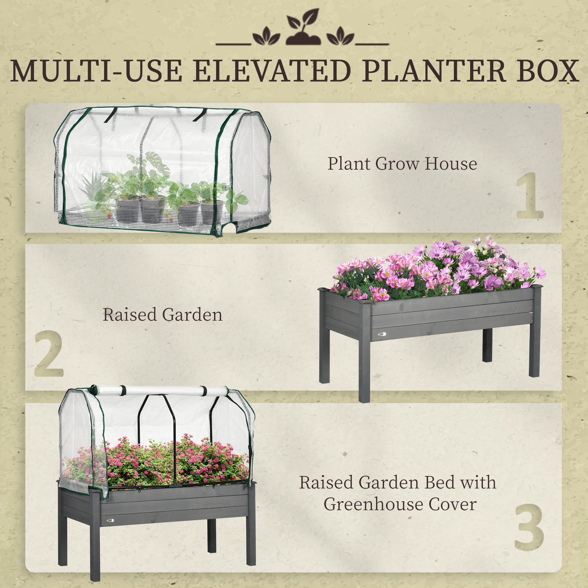 Raised Garden Bed with PE Greenhouse Cover Outdoor Planter Box for Herbs and Vegetables, 48 x 22 x 46… image 5