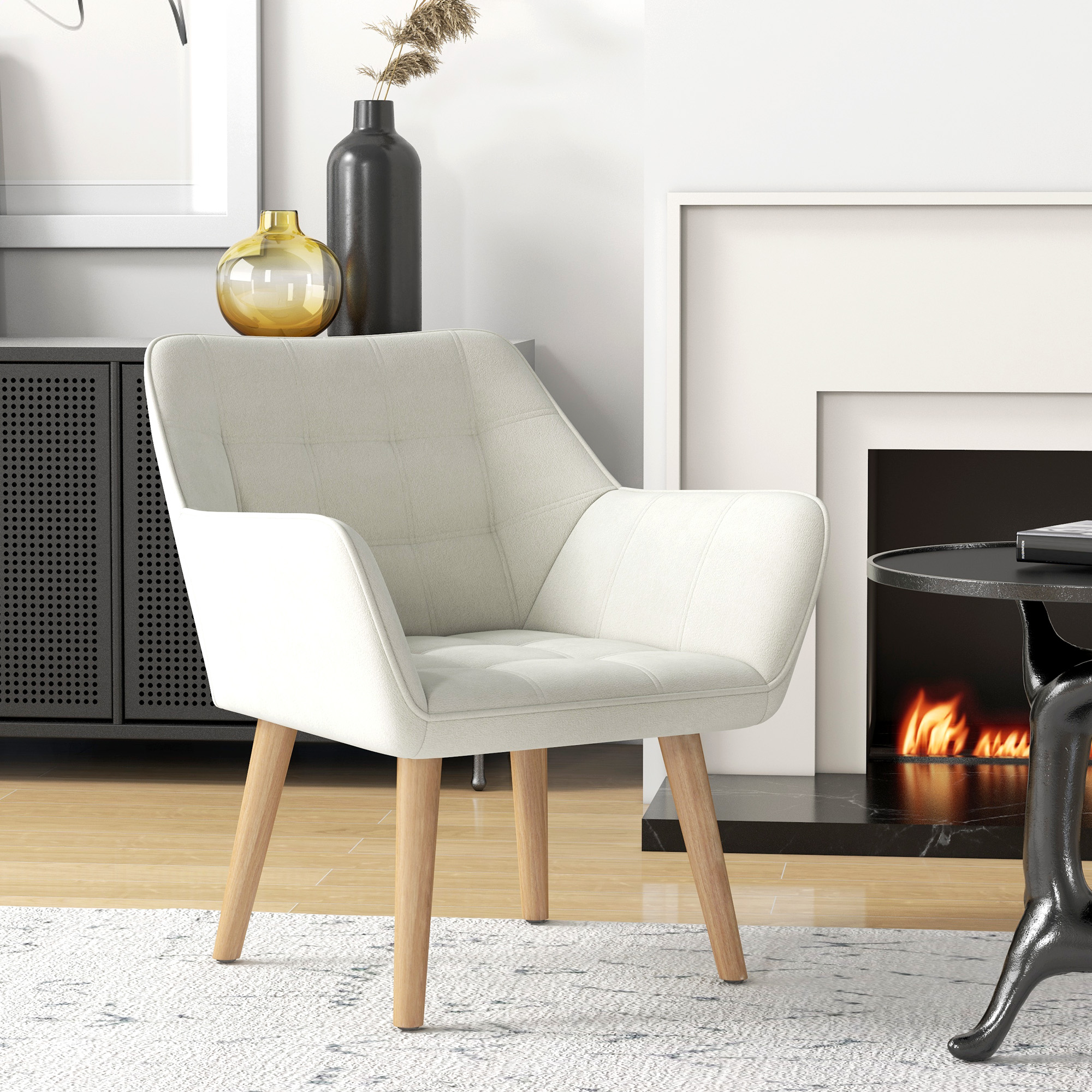 Accent Chair, Arm With Wide Arms, Slanted Back, Thick Padding And Rubber Wooden — image 2