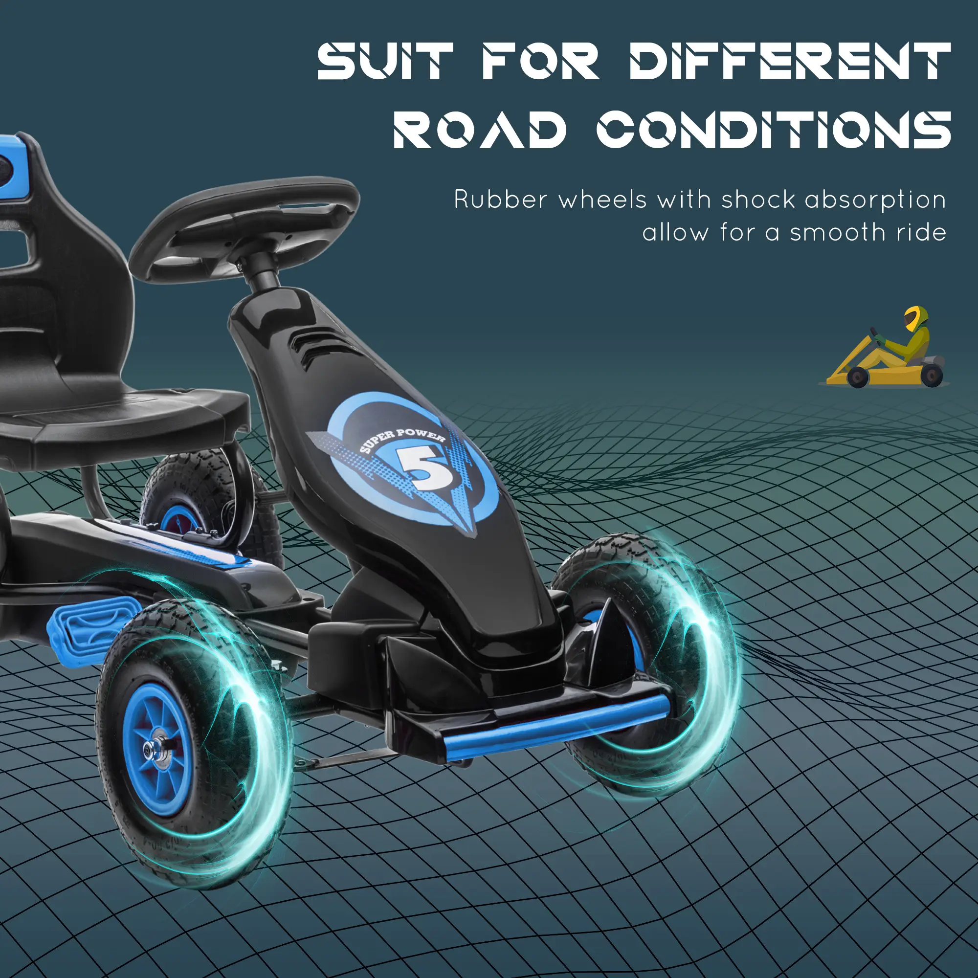 Kids Pedal Go Kart Ride-on Toy with Ergonomic Comfort, Pedal Car with Tough, Wear-Resistant Tread, Go Cart Kids Car for Boys & Girls with Suspension System, Saf