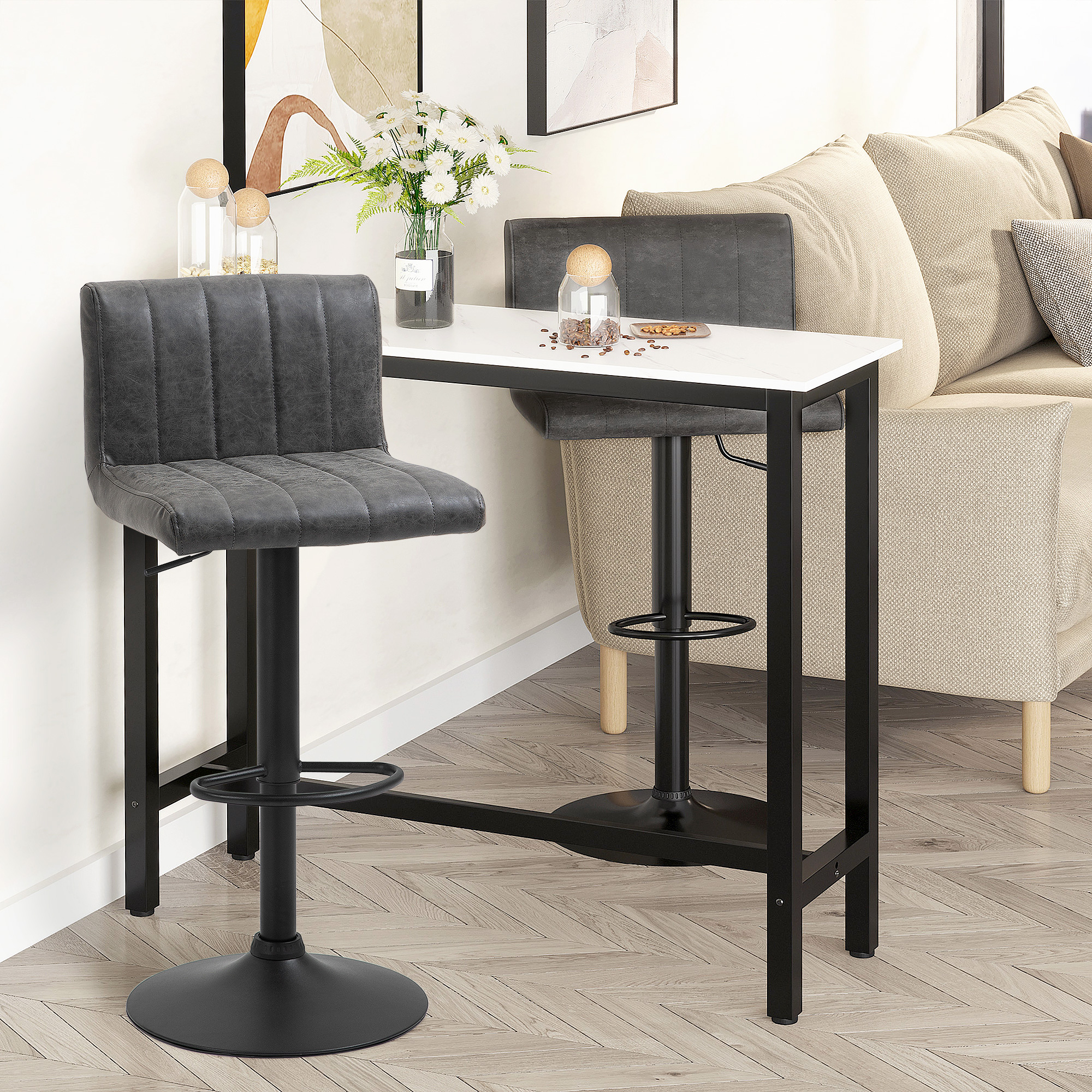 Adjustable Barstools Set Of 2, Swivel Counter Bar Chairs, Stools With Footrest — image 2