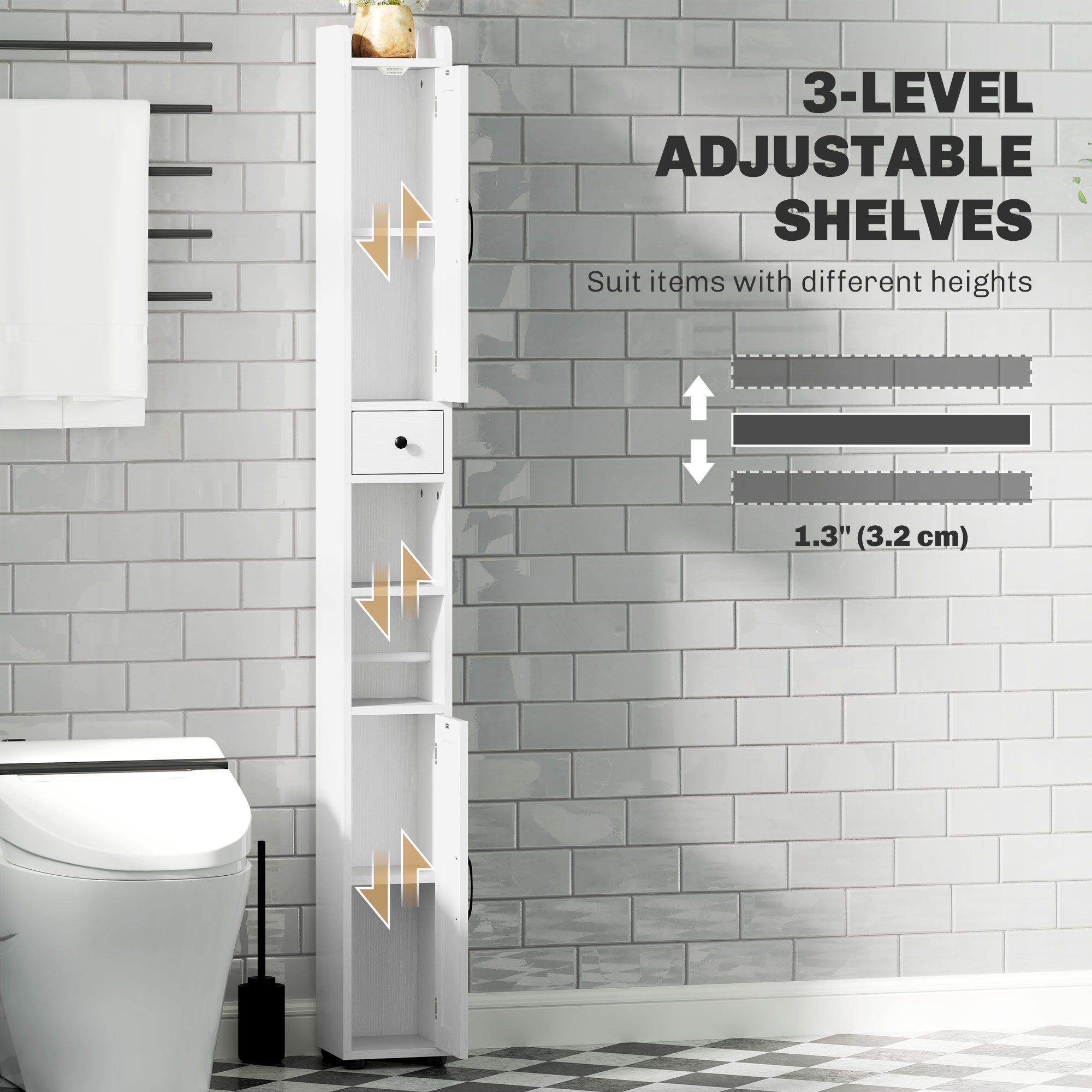 Tall Bathroom Cabinet, Farmhouse Slim Storage With Barn Doors, Toilet Paper — image 3