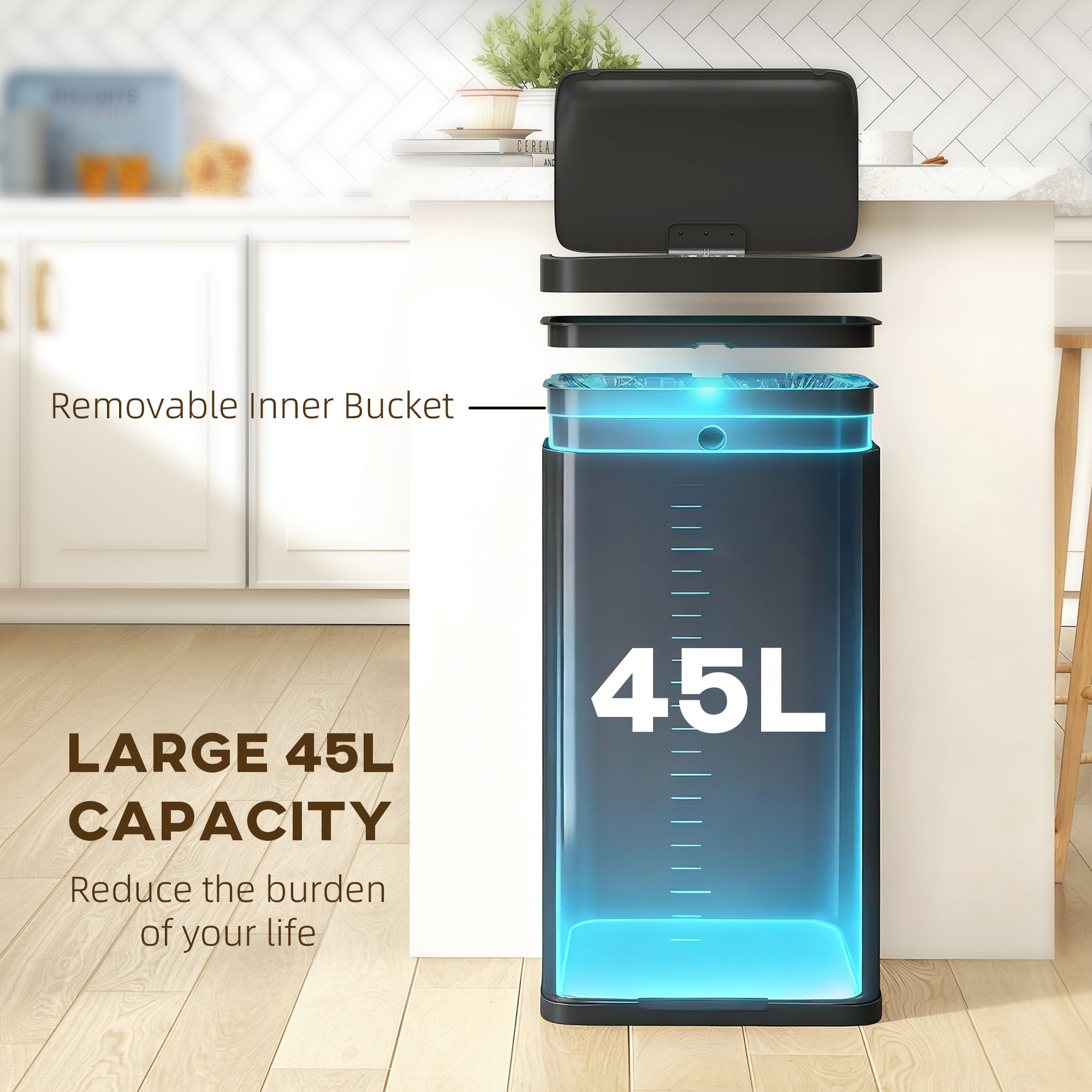 45L Kitchen Sensor Bin - Black — image 5