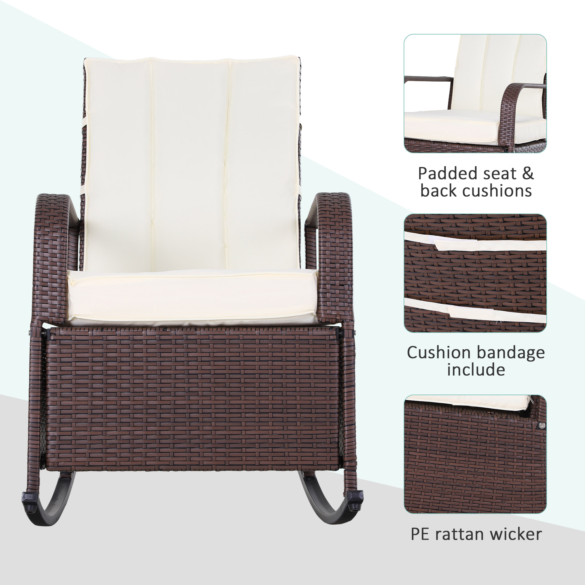 PE Rattan Rocking Recliner with Footrest, Beige - Image 2