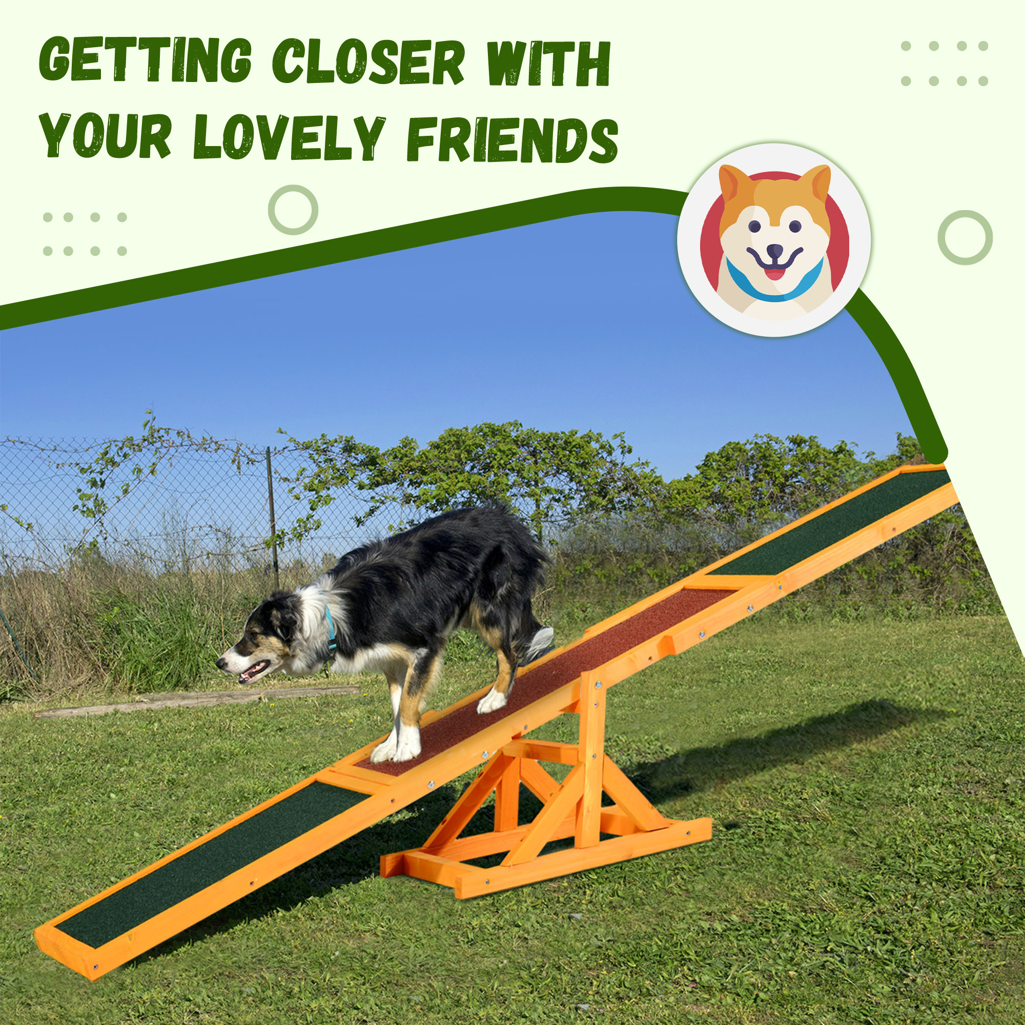  Wooden Dog Agility Seesaw for Training and Exercise, Platform Equipment Run Game Toy, Weather Resistant Pet Supplies, 71" L x 12" W x 12" H, Natural