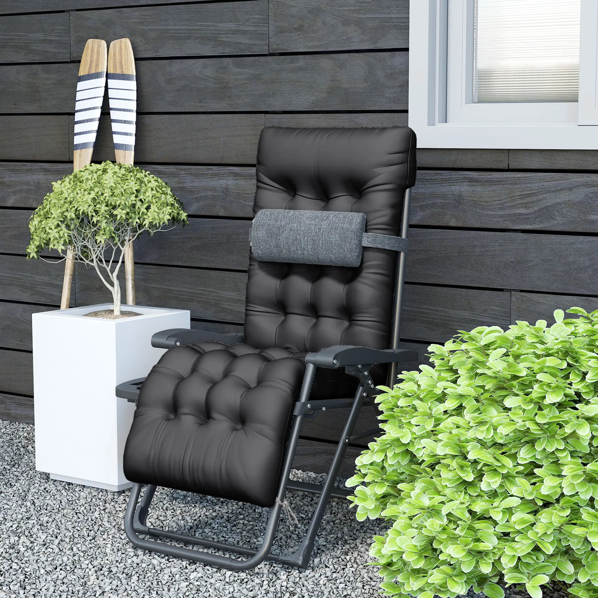 Padded Zero Gravity Chair, Folding Recliner Chair with Cup Holder Cushion, Black