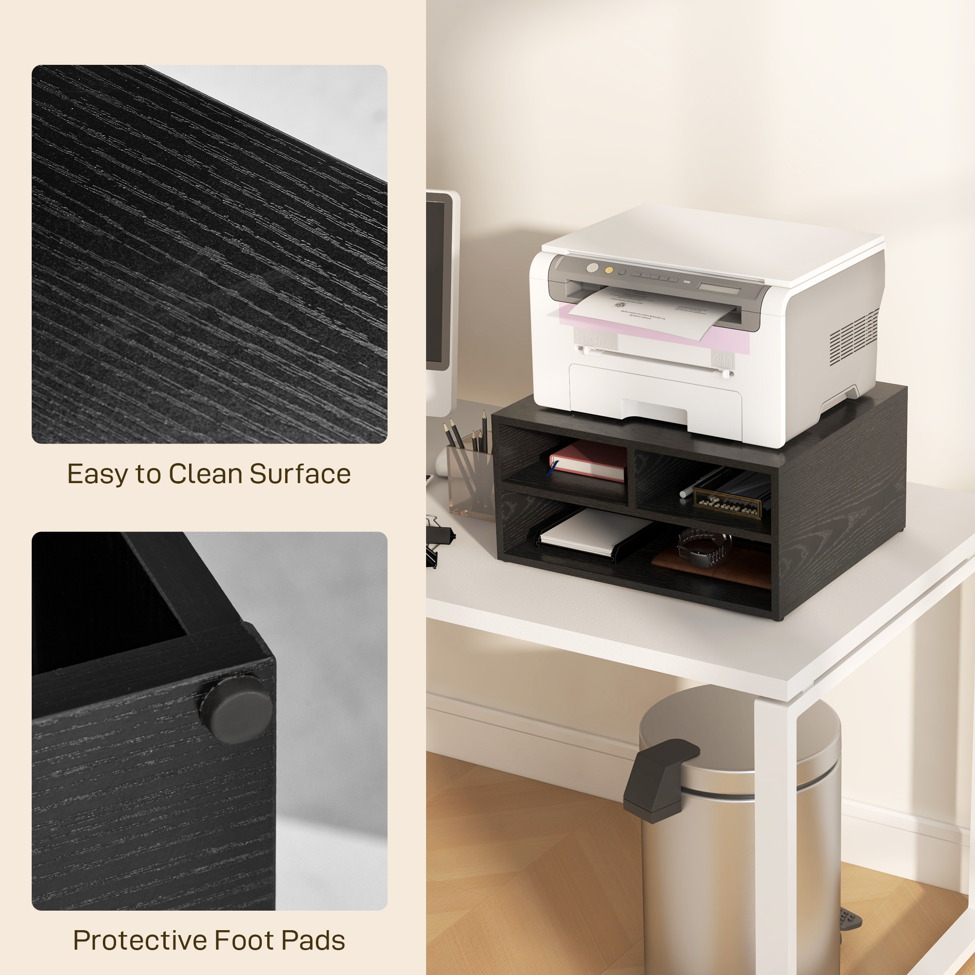 Three-Compartment Printer Storage Cabinet - Black — image 3