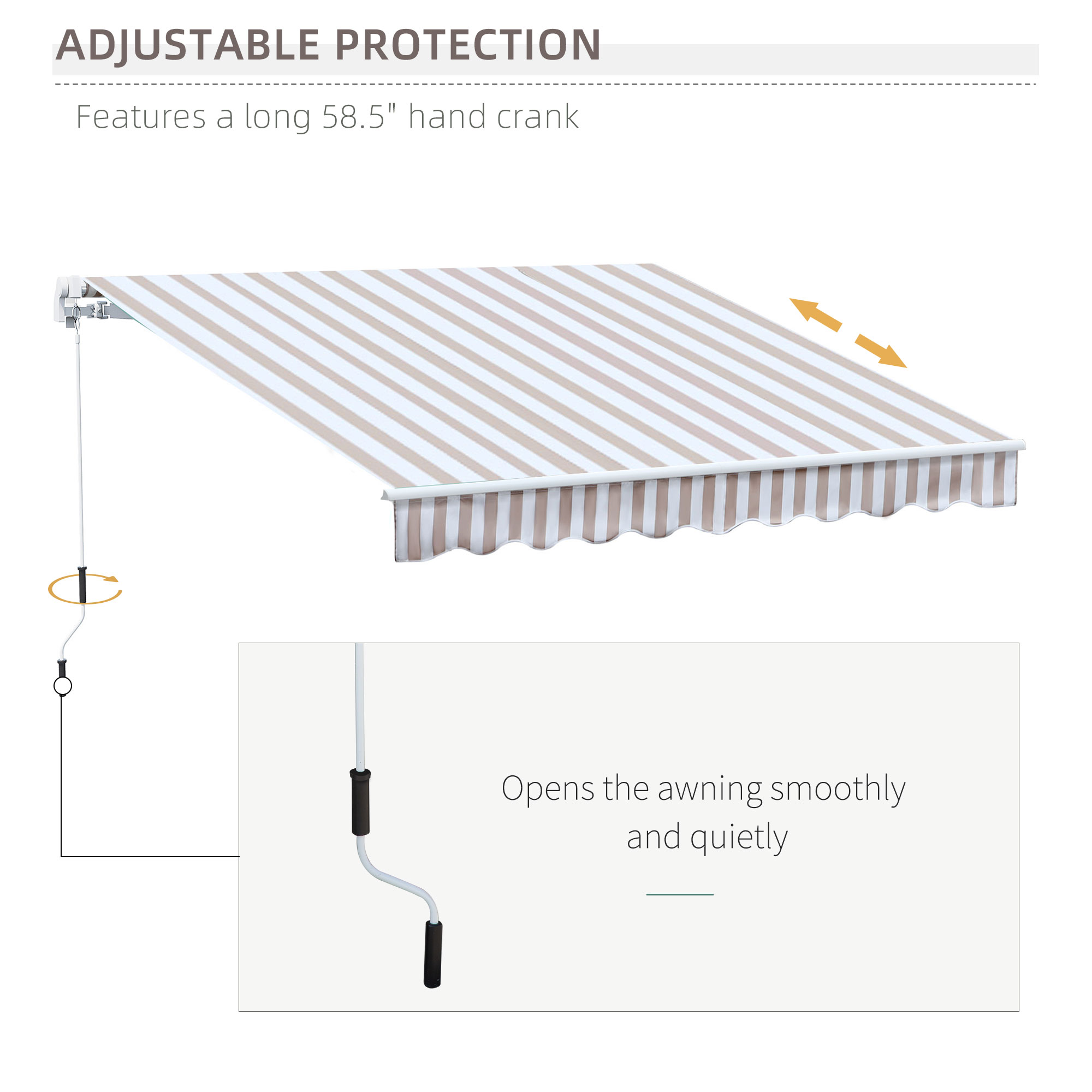 10' x 8' Retractable Sun Shade Patio/Window Awning - Polyester Fabric - Beige - Image 3