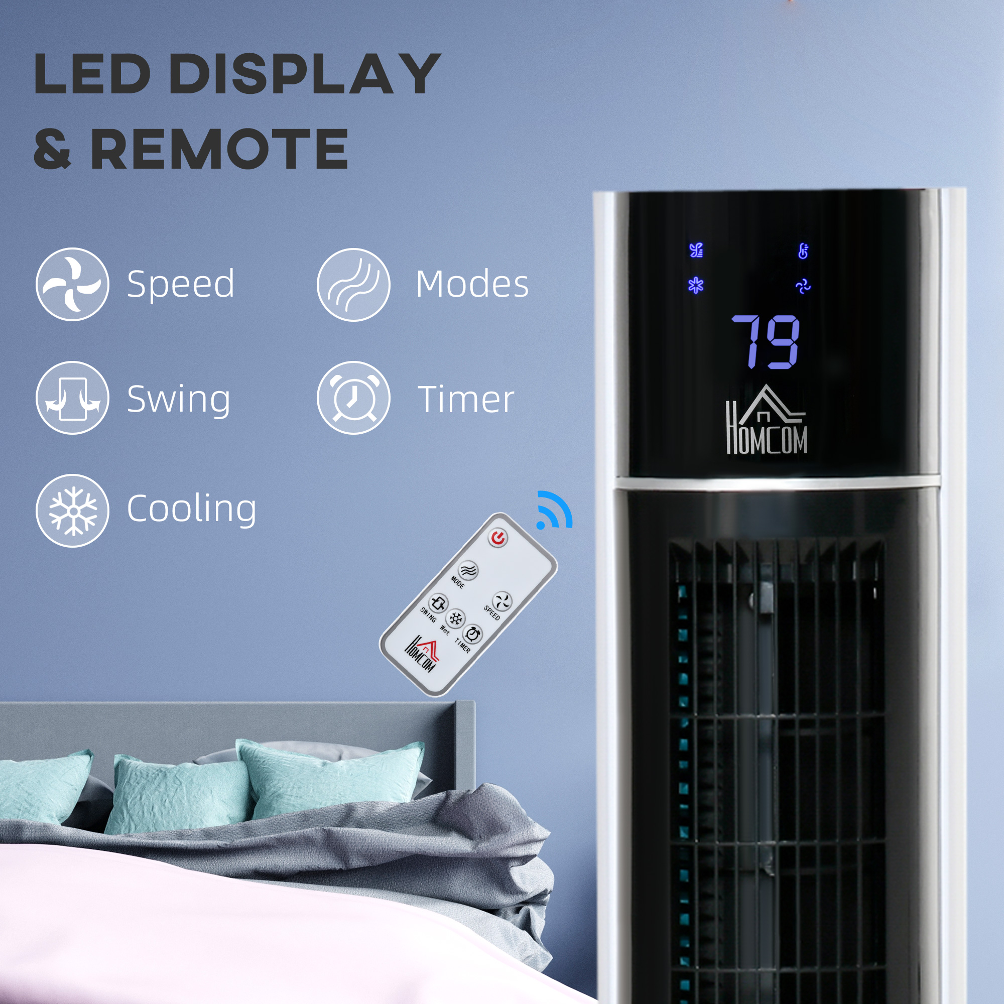  42" 3-In-1 Evaporative Air Cooler with Water Tank, 52° Oscillating Portable Swamp Cooler with Humidifier, Ice Cooling Fan for Home Office, 3 Modes, 3 Speeds, 12H Timer, Remote, White