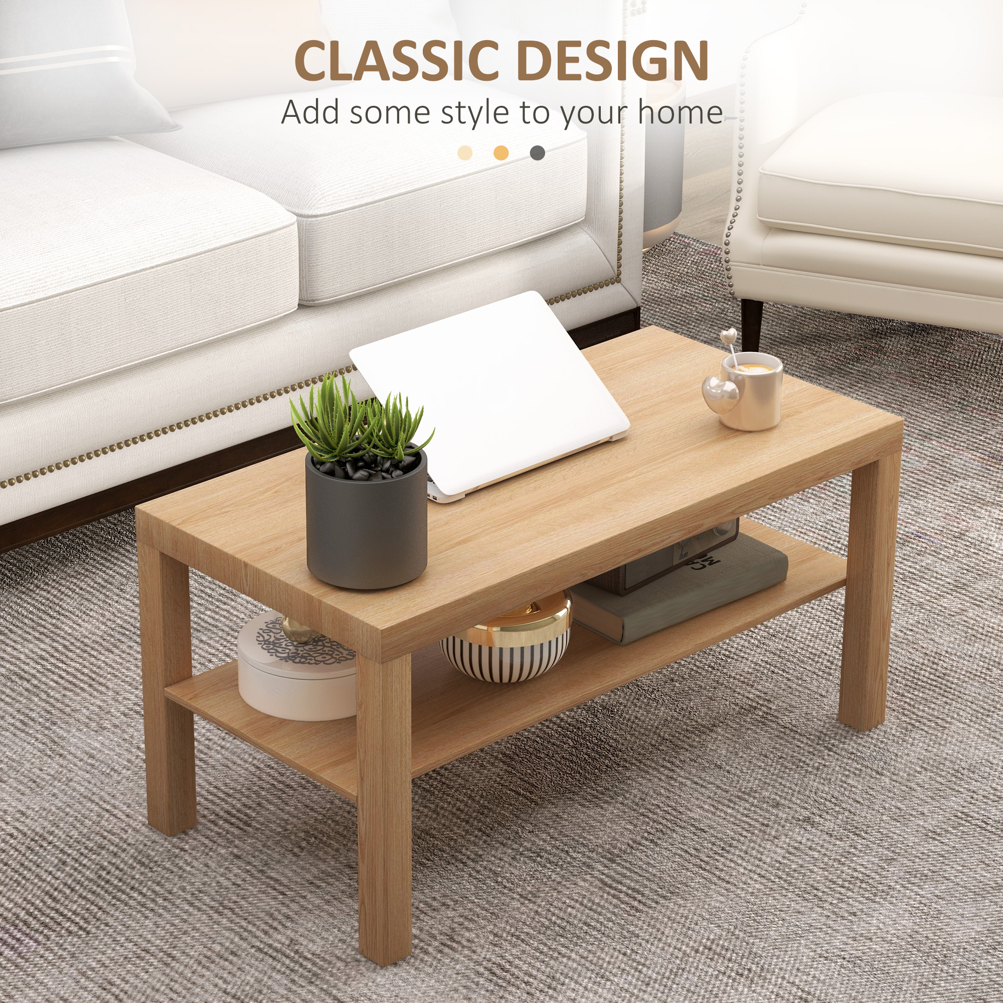 2-Tier Coffee Table With Storage Shelf, Rectangular Centre For Living Room — image 3