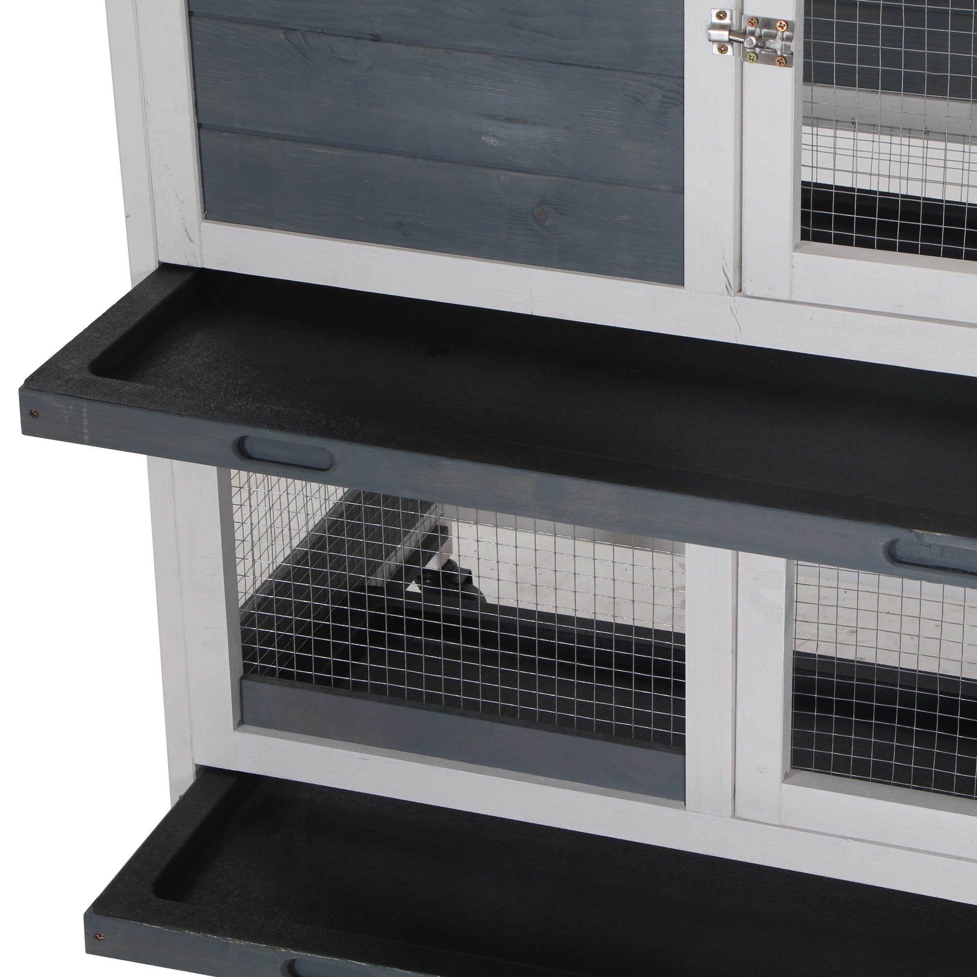  Wooden Rabbit Hutch Bunny Hutch Elevated Pet House Cage Small Animal Habitat with No Leak Tray Lockable Door Openable Top for Rabbits, Chickens, Ducks, Indoor 57.75" x 18" x 32.5" Gray