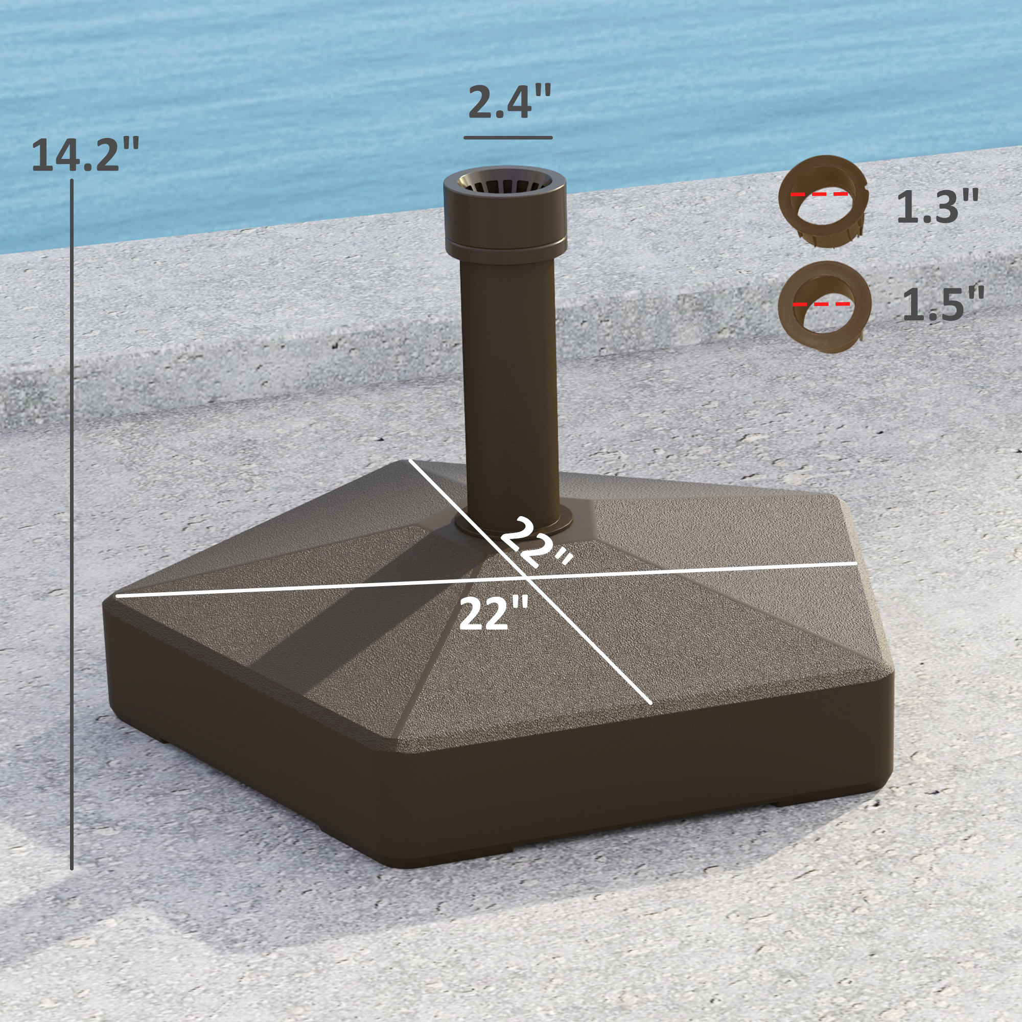 Patio Umbrella Base Holder, Heavy Duty Outdoor Umbrella Stand Base, Filled Up to 42lbs with Stand or 33lbs with Water for Garden, Poolside, Brown